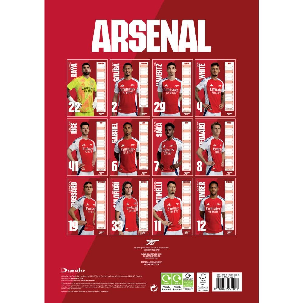 Official Arsenal FC A3 Calendar 2025 image number 2