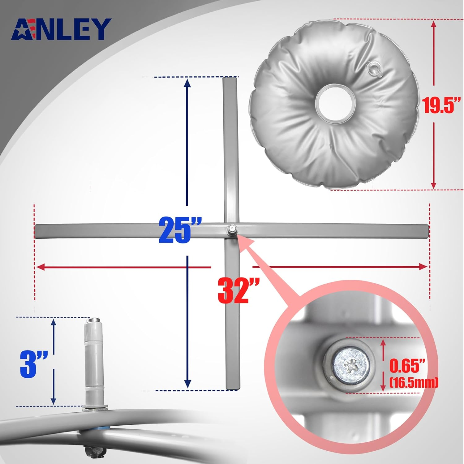 Anley Foldable Ground Base with Water Bag - Fits Flutter Feather Banner Flag Pole with a 0.65" Inner Diameter - Stainless Steel Stand with round Weight Bag for Outdoor Business - Base Only