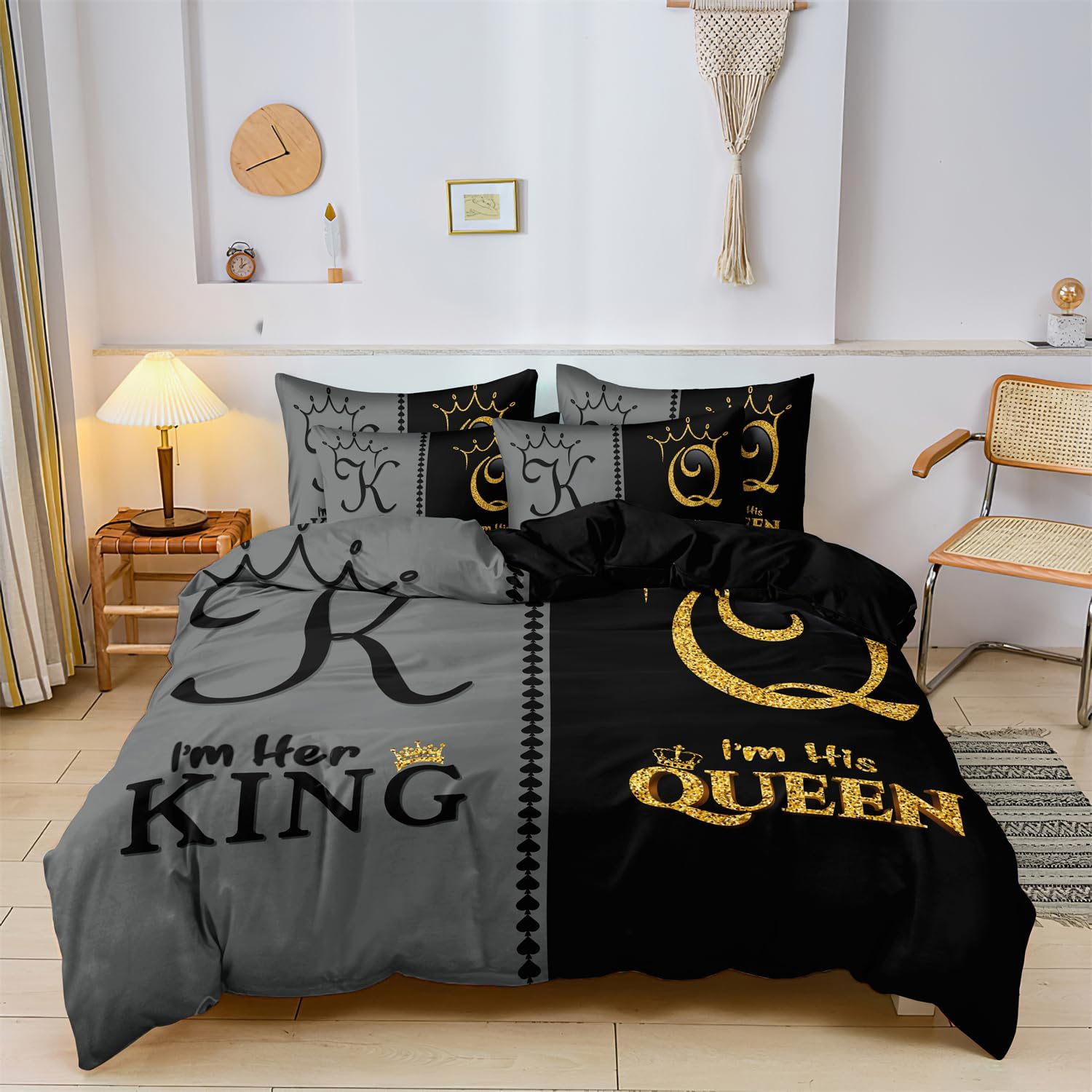ZIRANSHU Lover Duvet Cover Set - King Size, Advanced Gray & Black Couple Bedding 3D Digital Printed Duvet Cover King and Queen Bedding Sets Valentine'S Day Presents (1 Duvet Cover + 2 Pillowcase)