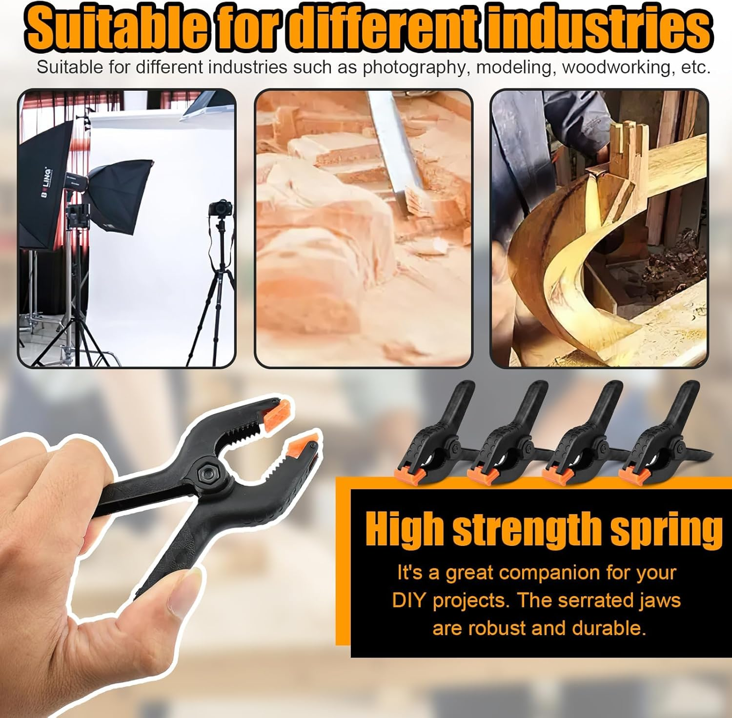 Spring Clamps, 20Pcs Mini Backdrop Clips, 65 &times;52Mm Heavy Duty Plastic Spring Clamps for Woodworking, Photography Studio, Home Improvement image number 3