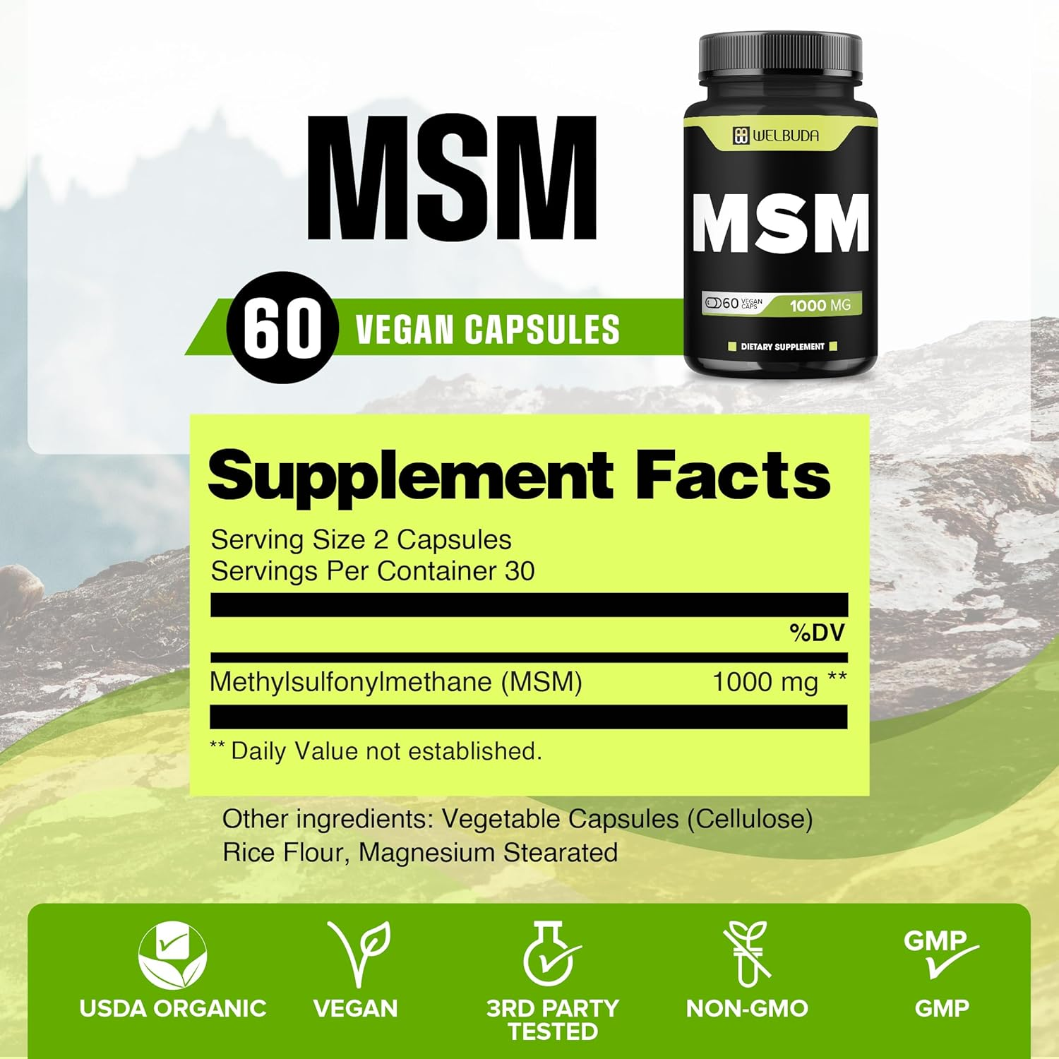 MSM Supplement 1000Mg - 60 Capsules - Non GMO, Gluten-Free