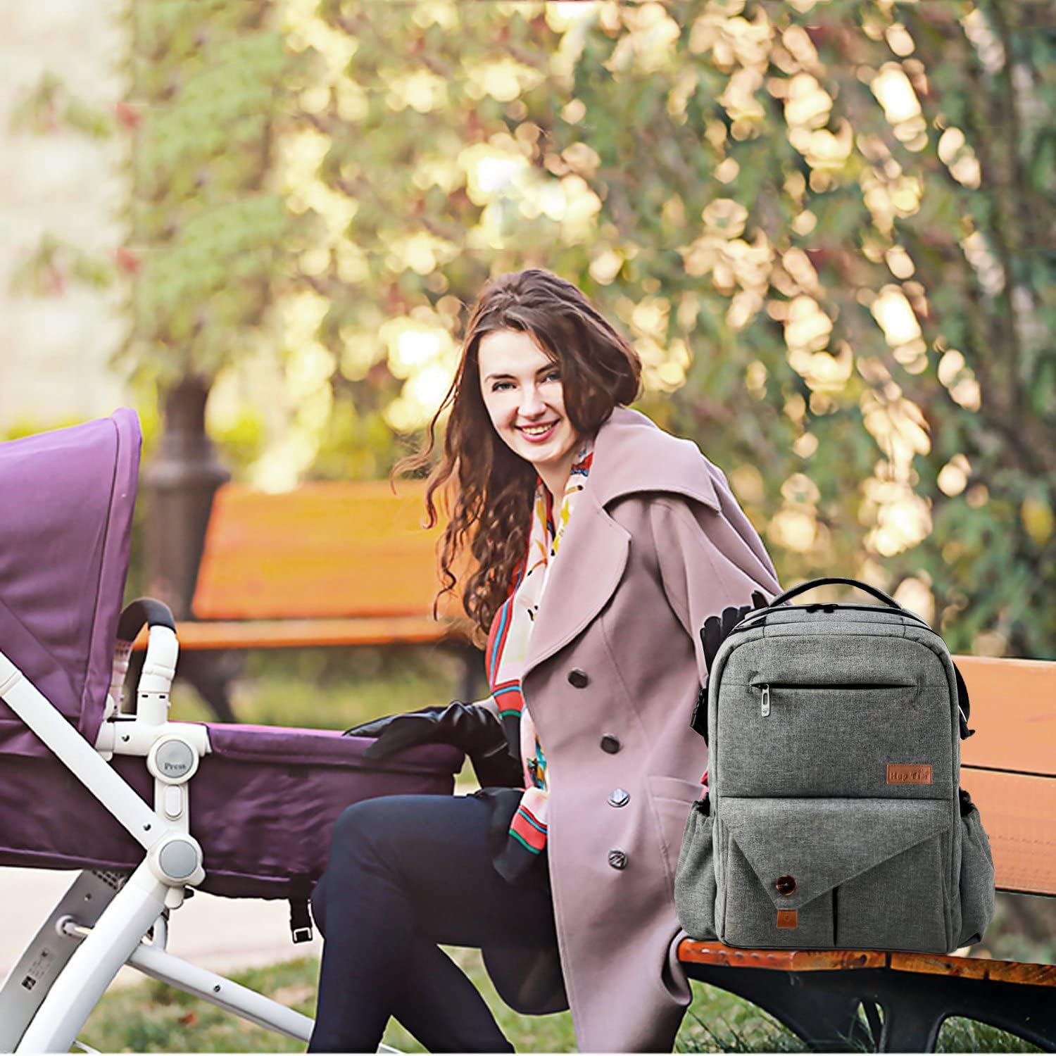 Haptim Multi-Function Large Baby Diaper Bag Backpack W/Stroller Straps-Insulated Bottle Pockets-Changing Pad,Stylish & Durable image number 3