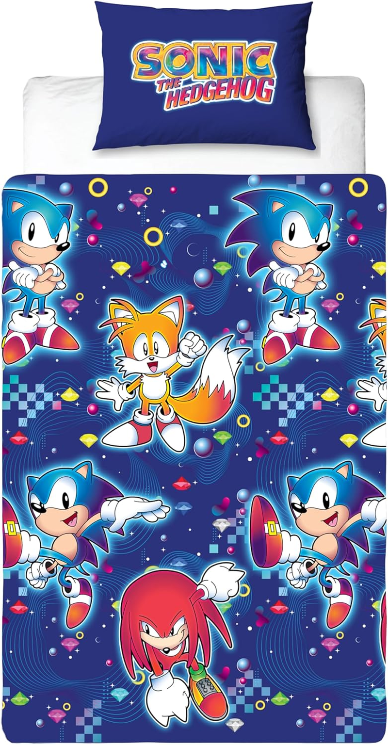 Sonic the Hedgehog Official Single Duvet Cover Set | Liquid Design Reversible 2 Sided Bedding Including Matching Pillow Case | Gaming Single Bed Set Blue with Tails and Knuckles image number 3