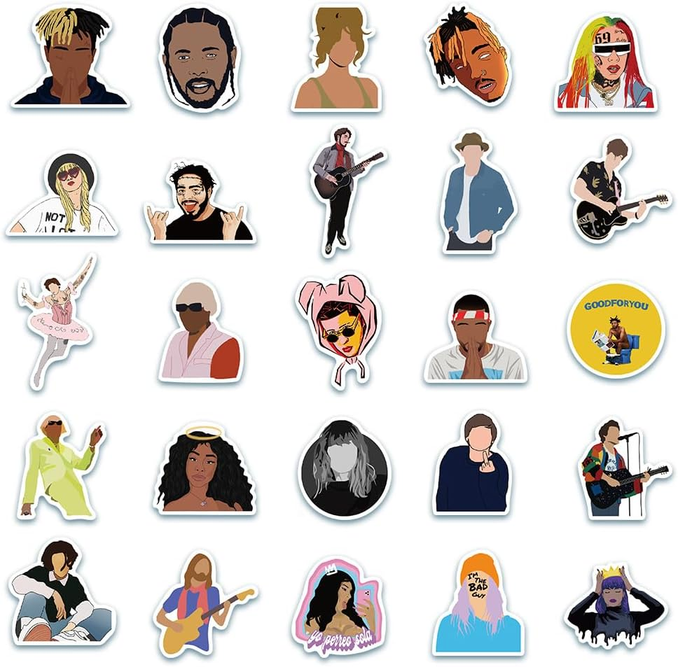 50Pcs Pop Singers Stickers Hip Hop Music Vinly Decal Suitcases Skateboard Cars Luggage Helmets Ipads Boats Surfboards for Kids Teens