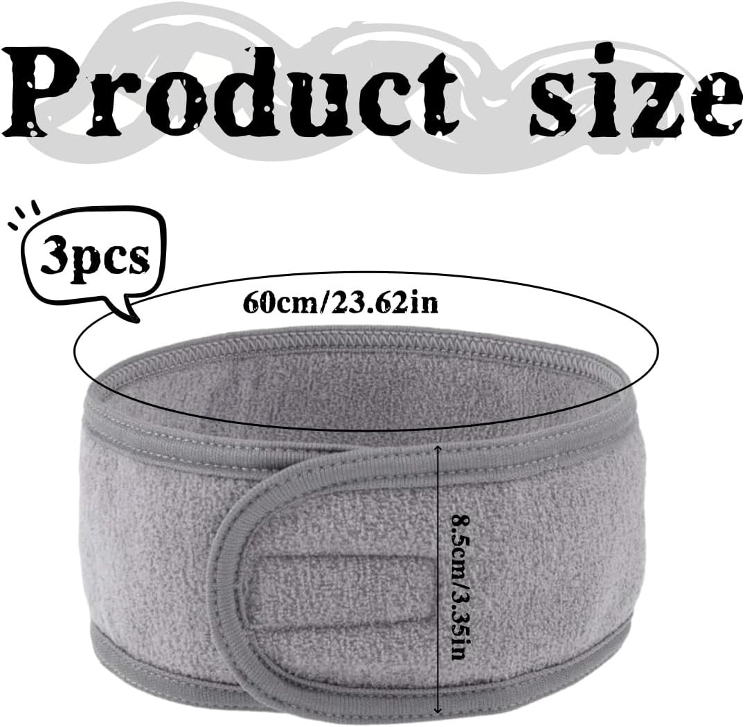 Grey Adjustable Women'S Spa Facial Headband, Skin Care Headband, Makeup Headband, Suitable for Washing Face, Makeup, Bathing, Yoga and Fitness 3 Pieces image number 5