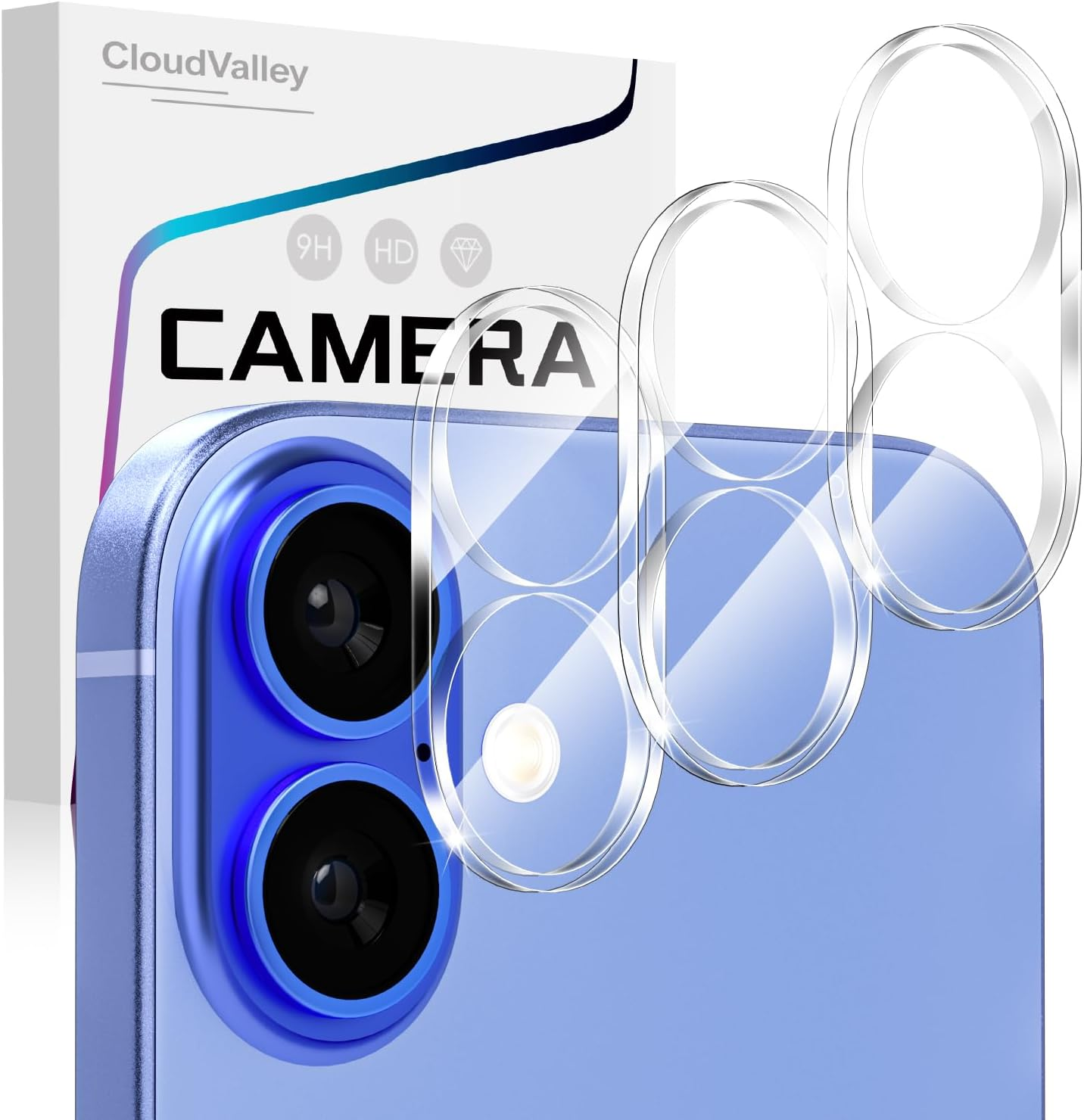 Cloudvalley [3 Packs] for Iphone 17 /Iphone 16 /Iphone 16 plus Camera Protection, Military Standard Scratch-Resistant Protective Film, 9H Hardness, Bubble-Free Tempered Glass Camera Screen,Clear image number 5
