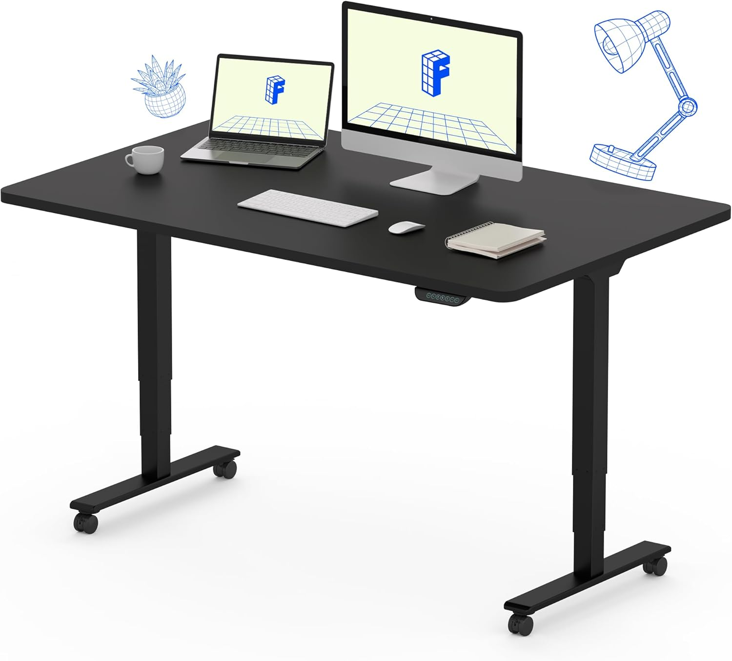 FLEXISPOT E6 Dual Motor 3 Stages Standing Desk 120X60 Cm Whole-Piece Board Electric Height Adjustable Desk Stand up Desk Large Load Capacity(Black Frame + Black Desktop) image number 4