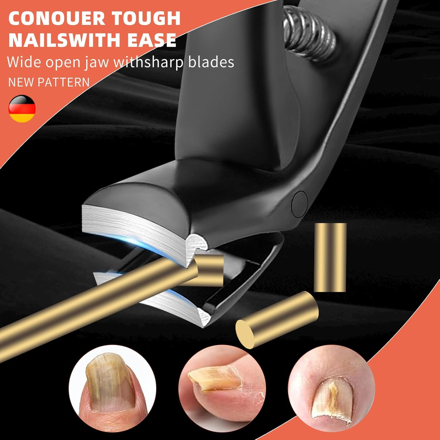 Professional Stainless Steel Nail Clippers Set &ndash; Sharp Precision Toenail & Fingernail Clipper with Ergonomic Handle, Nail File &ndash; Ideal for Men, Women, Seniors (Black)