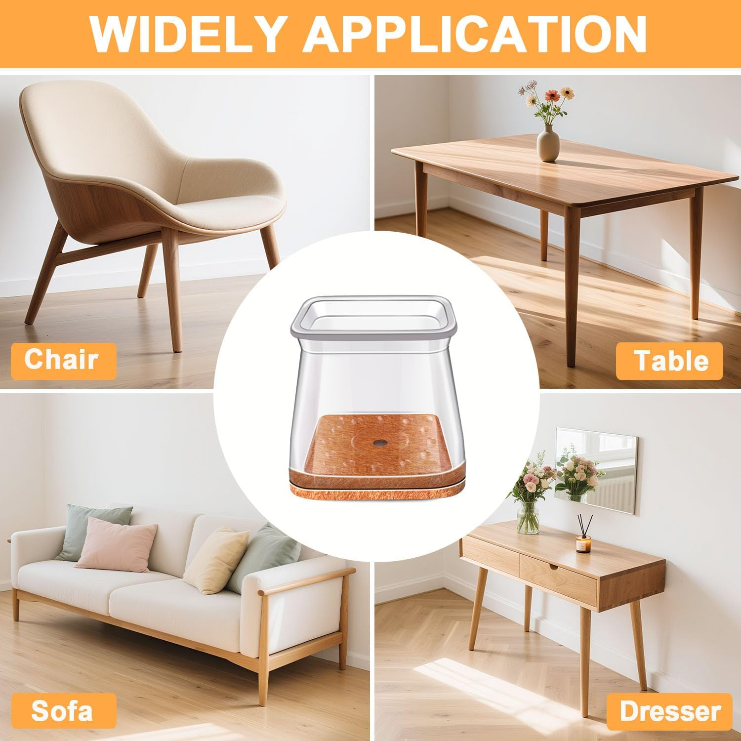 RUSIDO Pack of 35 Square Chair Leg Caps (For Side Length: 26-40 Mm), Clear Chair Leg Protectors, Chair Gliders, Silicone Protective Caps for Chair Legs, Felt Glides for Wooden Floors, Floor From image number 5