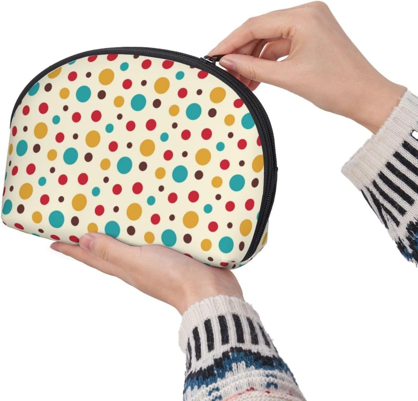 Cozimangoe Coin Pouch Makeup Bags Set, 2 Piece Shell Shape Cosmetic Bag with Pockets for Daily Travel Handbag Lipstick Keys Toiletry, Personalized Vintage Polka Dots image number 4