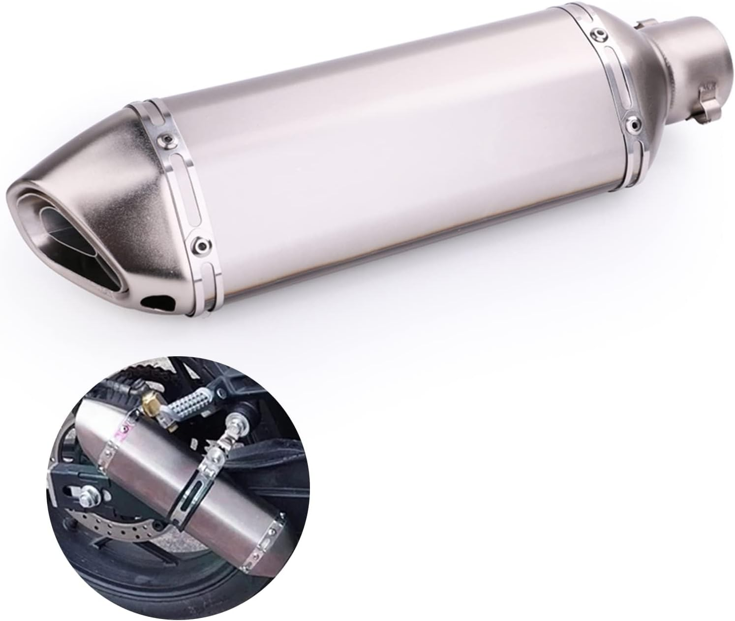 Motorcycle Exhaust Muffler 1.5-2"Inlet with Removable DB Killer for Street/Sport Motorcycles and Scooters with 38,51Mm Diameter Exhaust Pipes(Titanium) image number 3
