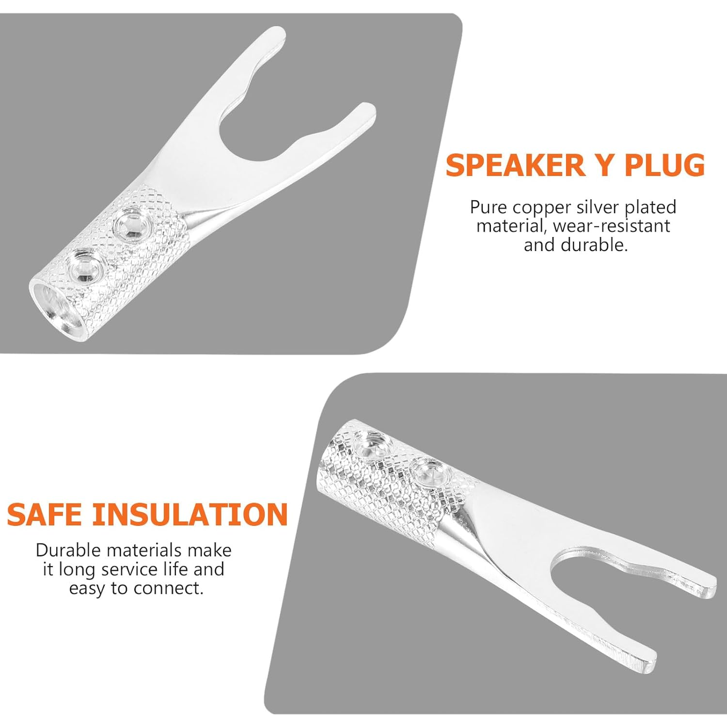 Zerodeko Silver-Plated Speaker Cable Y Fork Plug Adapter, U-Shaped Audio Cable Connector for Home Audio Amplifier, Compatible with Speaker Wire and Banana Plug Systems
