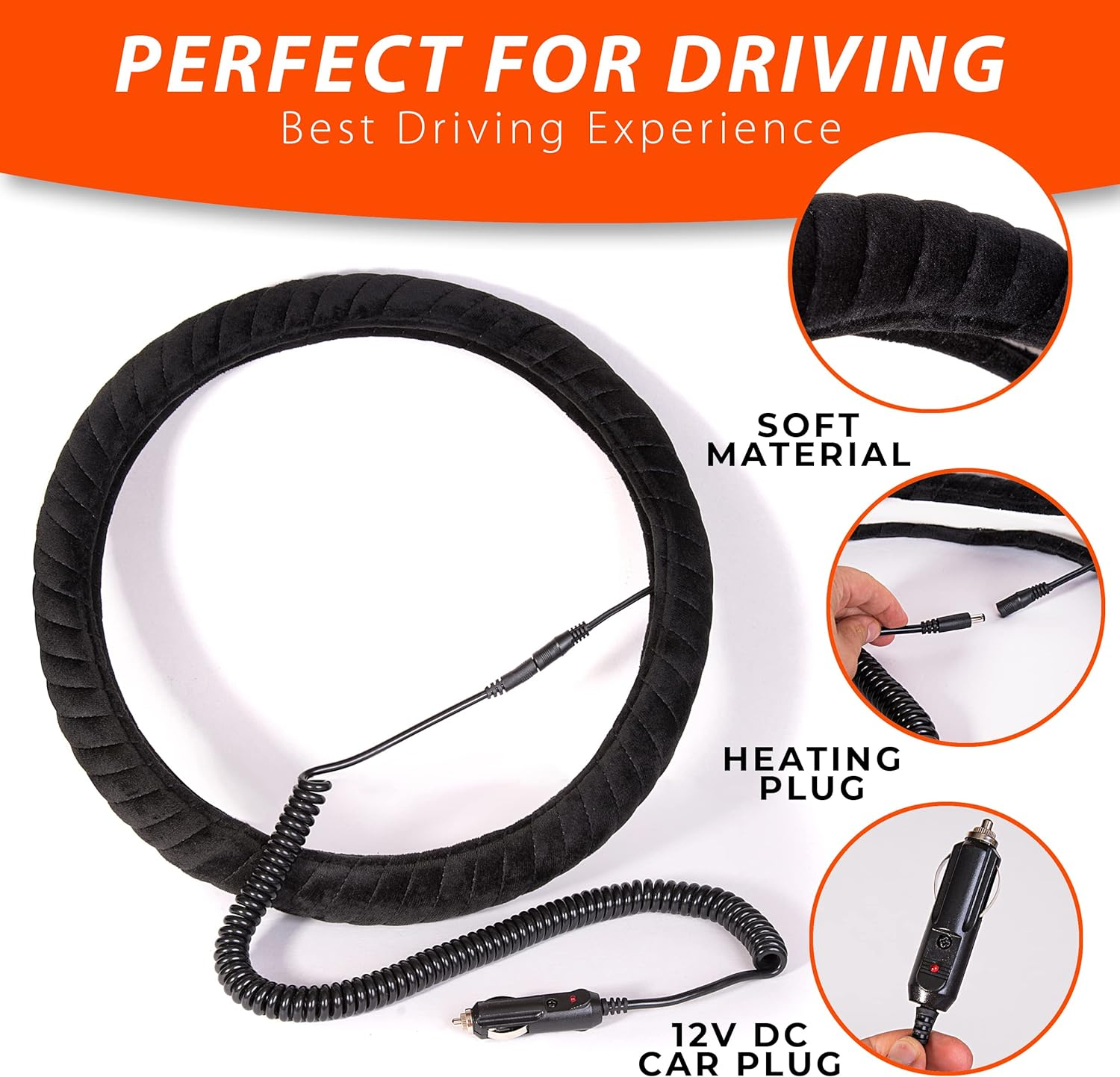 ZONETECH Car Steering Wheel 12V Heated Cover - Automotive Hand Warming Protector, Rapid Heating Universal Fit Wheels for Vehicles, Trucks, Vans, Suvs image number 2