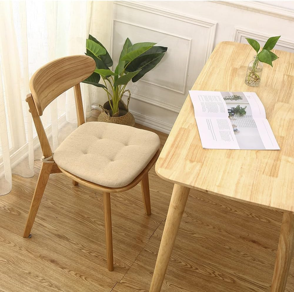 Chair Cushions for Dining Chairs 4 Pack, Dining Kitchen Chair Pads with Ties, Cushion for Dining Room Non Slip, Indoor Dining Chair Cushions Pad 43X41 Cm (Beige) - Beige image number 5