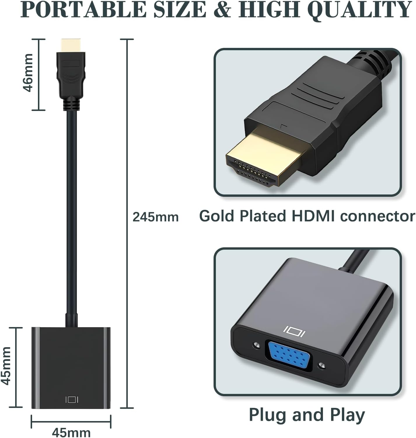 Meliya HDMI to VGA, Uni-Directional Gold-Plated Adapter (Male to Female) for Computer, Desktop, Laptop, PC, Monitor, Projector, HDTV, Chromebook, Raspberry Pi, Roku, Xbox and More image number 3