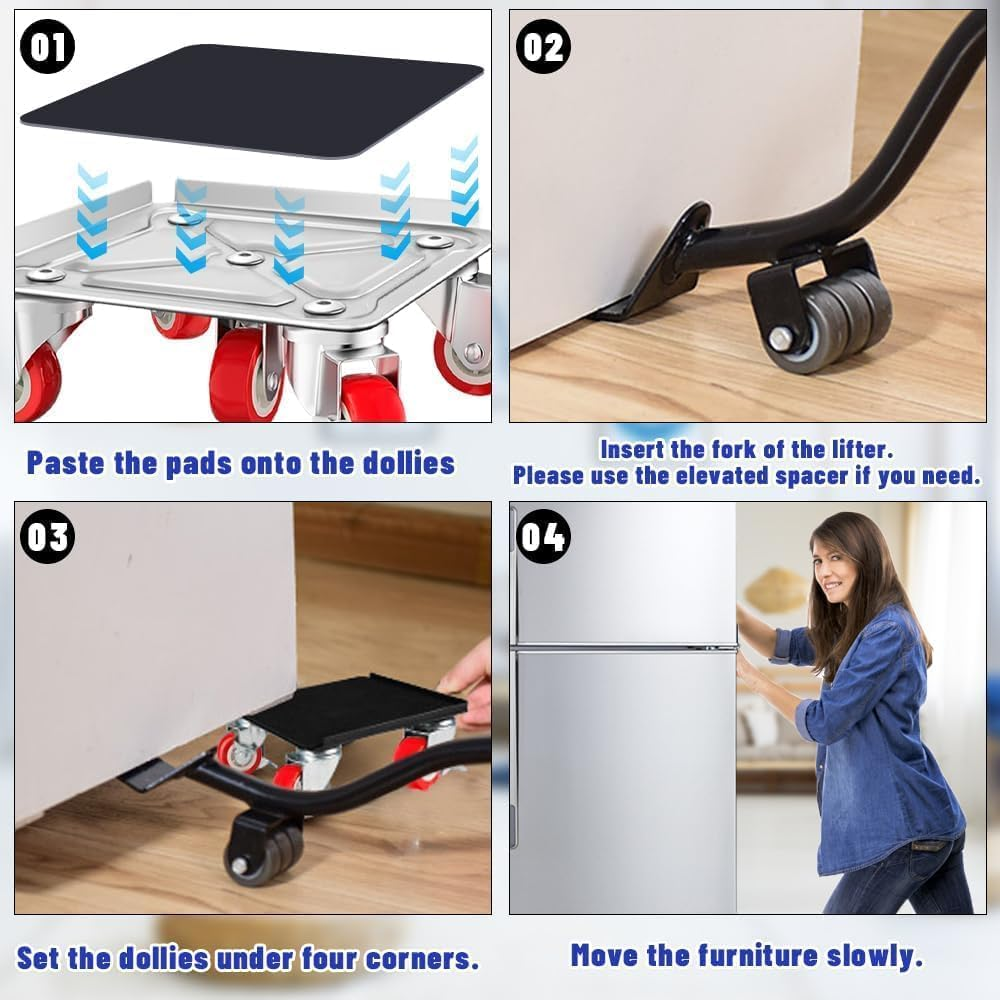 Rukoy Heavy Furniture Lifter Moving Tool Set - Carbon Steel Furniture Lifter 1322LBS Capacity - Heavy Duty Furniture Moving Wheels Rollers Tools for Bed, Sofa, Wardrobe, Table, Refrigerator image number 5