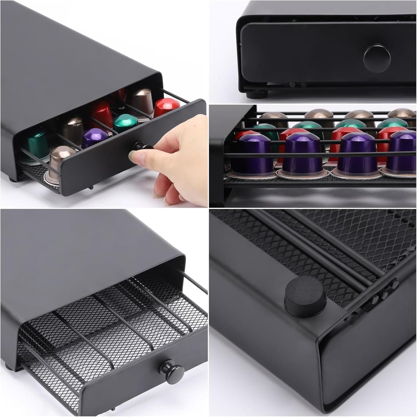 Coffee Pod Capsule Drawer Countertop Organizer Compatible for Nespresso，Metal Coffee Pod Holder 40 Capsules Capacity for Office Kitchen Counter image number 6