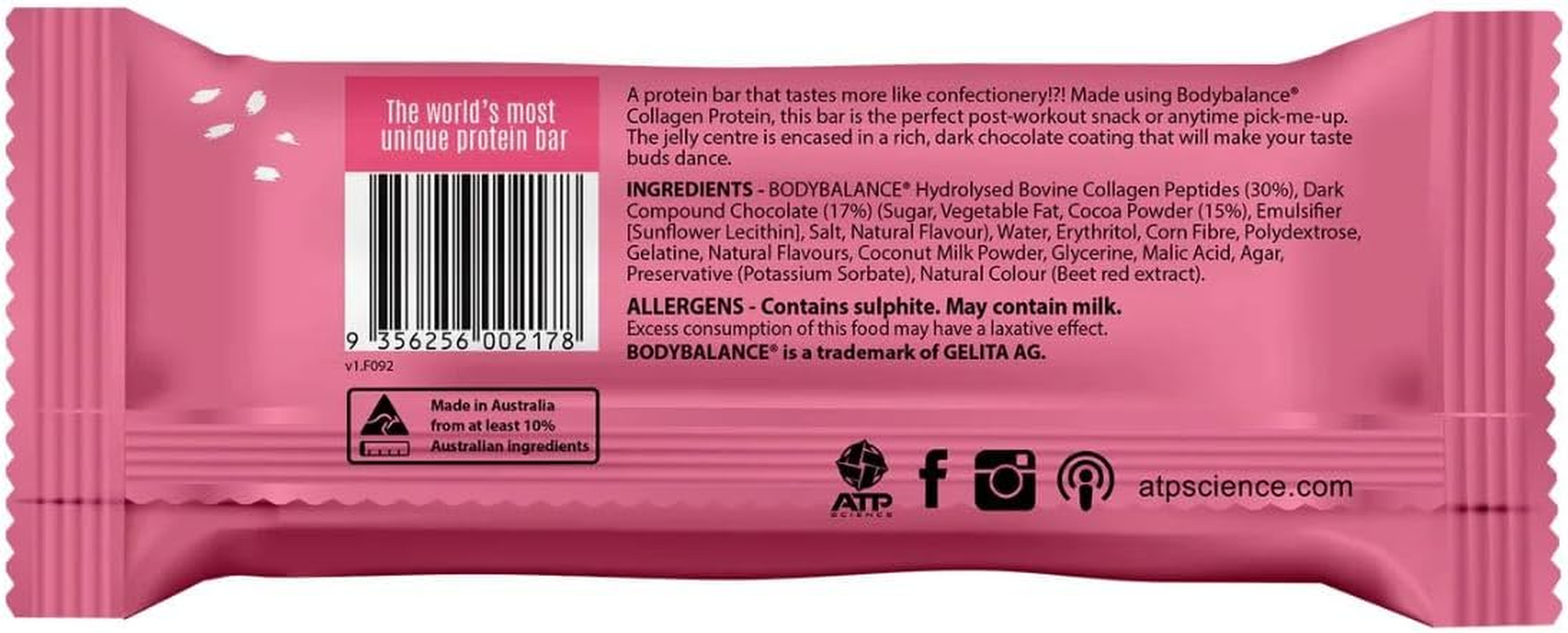 ATP Science Noway Collagen Jelly Bar Raspberry Box of 12 X 60G image number 2