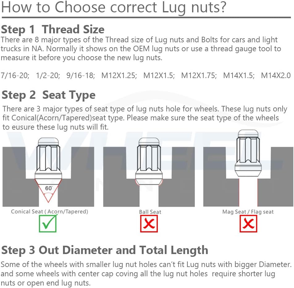 WHEEL CONNECT Spline Lug Nuts, Acorn for Conical Seat. 12X1.5, Thread, Set of 20 with 1 Key and 1 Storage Bag, for Aftermarket Custom Tuner Wheel, Black Finish.M 12 X 1.50 image number 1