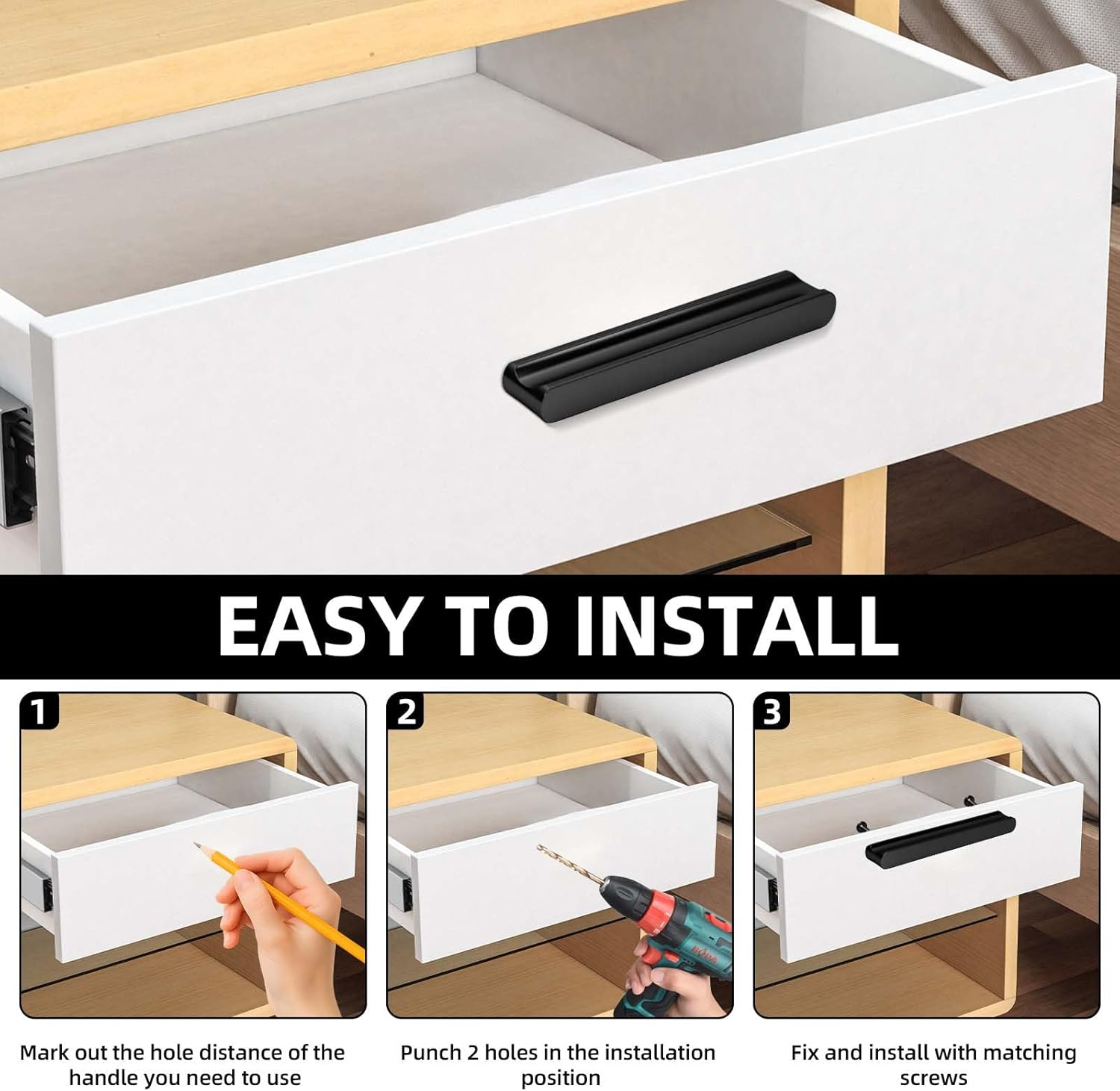 Fiabgum 10 Pcs Cabinet Handles Drawer Pulls Hardware Kitchen Handles Furniture Handle Furniture Decoration for Cabinets Cupboard Dresser Drawers Pulls - 3.8Inch Hole Center, Black - Drawn Gold 96Mm image number 2