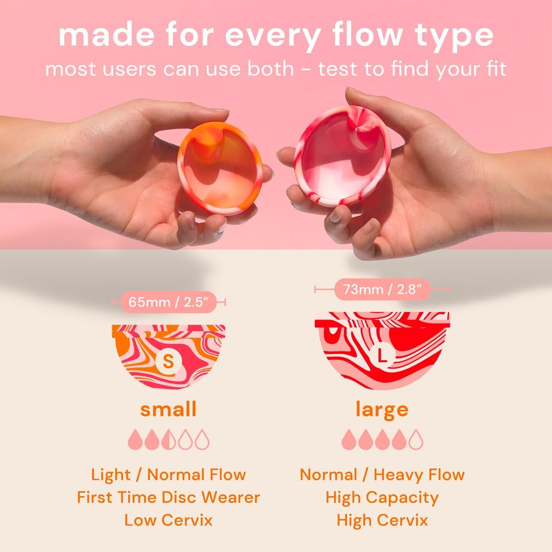 Menstrual Disc Reusable, 2-Pack Size S & L - Softer than Menstrual Cups and Can Be Used during Intimate Moments - Comfort-Fit Period Disc Set with 12 Hr Wear - 100% Medical Grade Silicone image number 5