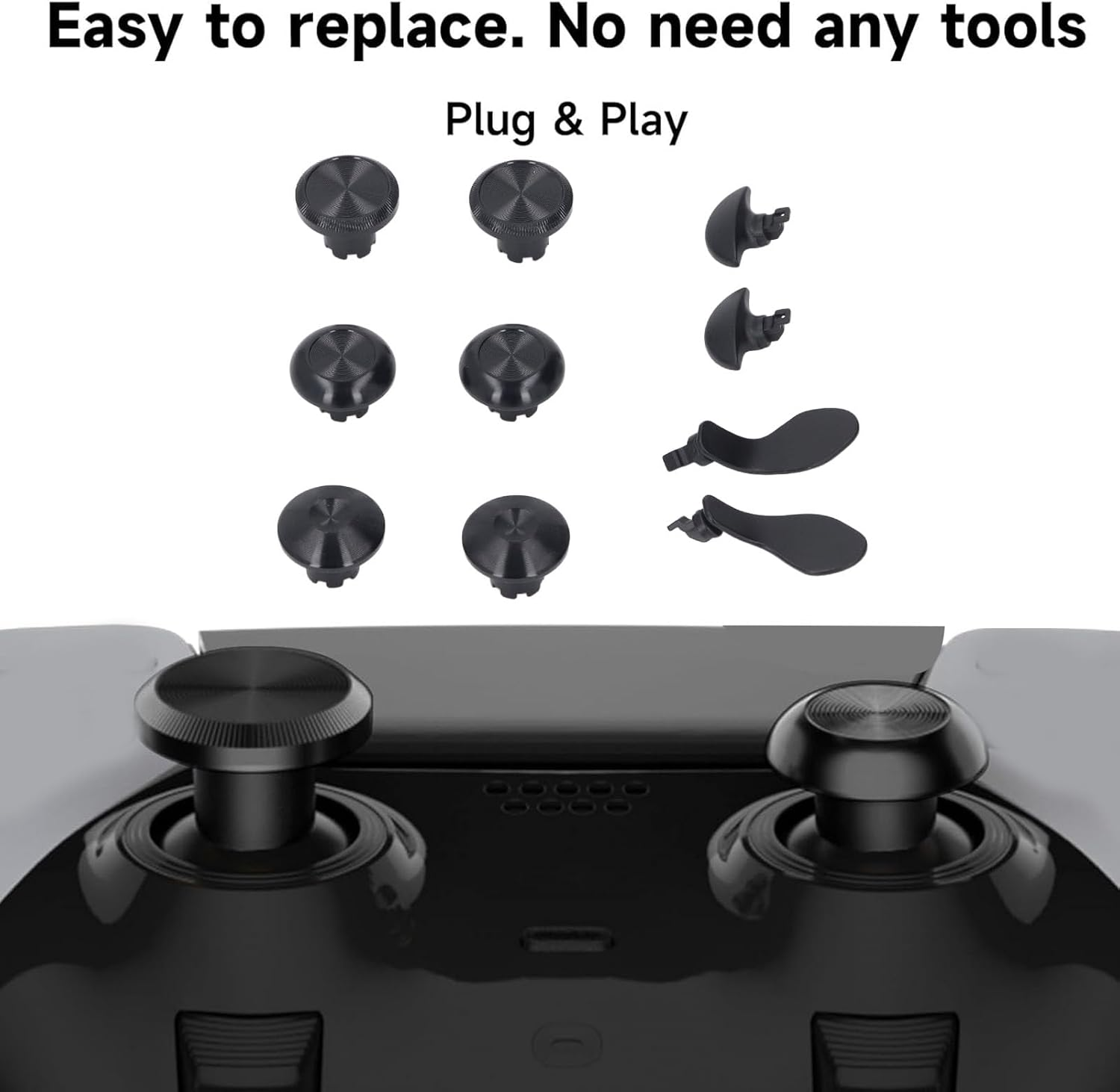 Metal Thumbsticks for PS 5 Edge Controller, 6Pcs Metal Joystick Caps + 4Pcs Metal Back Paddles, Interchangeable Analog Stick Joystick Caps with Paddles for PS 5 Edge Controller - Black image number 4