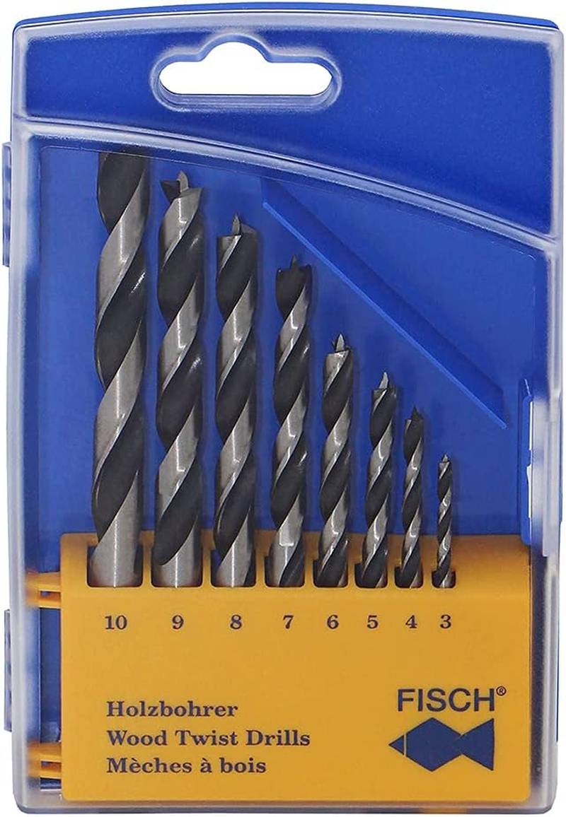 Fisch 01200008K Standard Wood Twist Drill Set in Plastic Box, 0 V, Multi-Colour, 3-10 Mm, 8-Piece image number 1