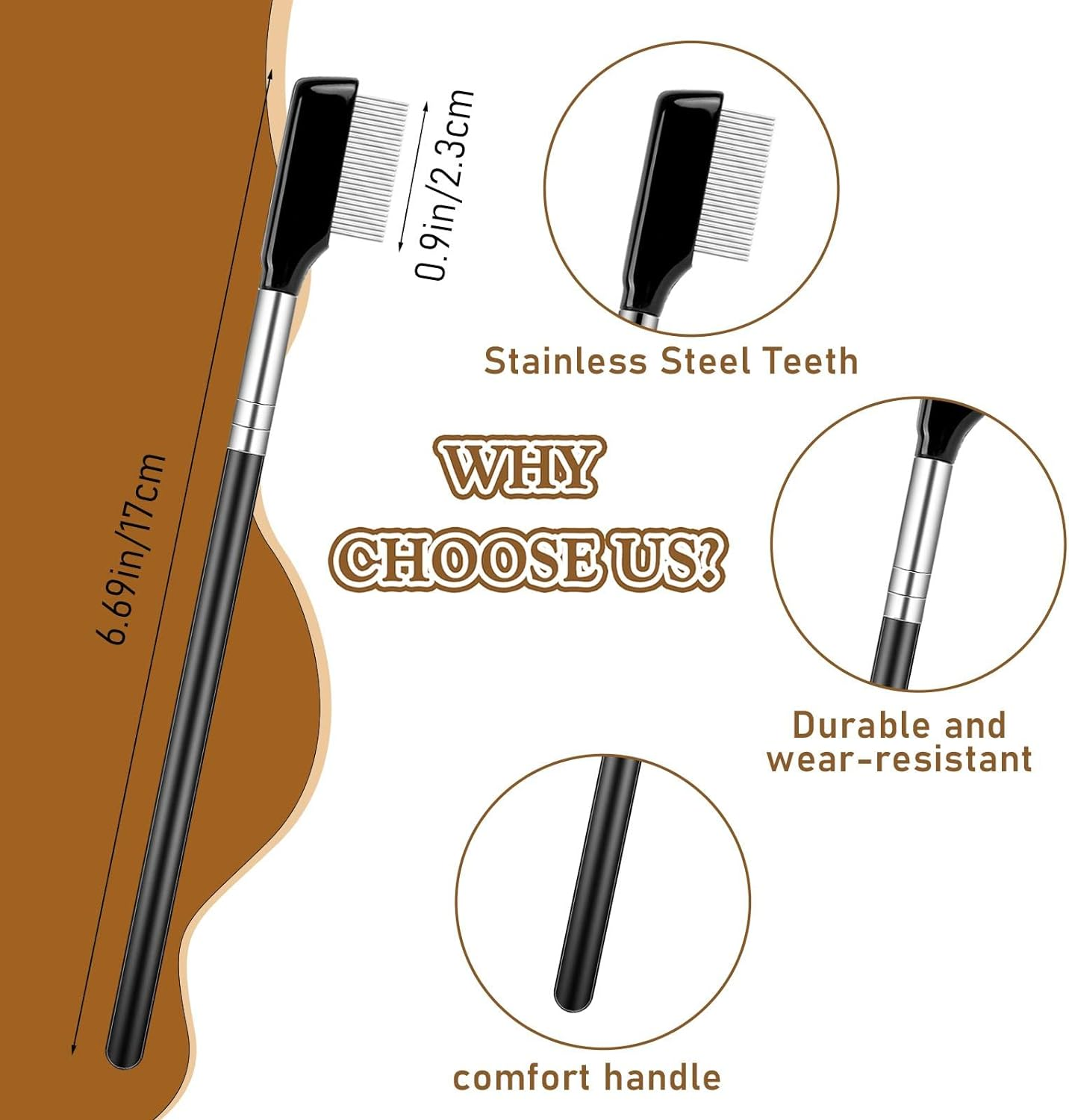 Metal Eyelash Comb & Separator - 2 Pack Eyelash & Eyebrow Brush Grooming Tool with Metal Teeth for Women image number 3