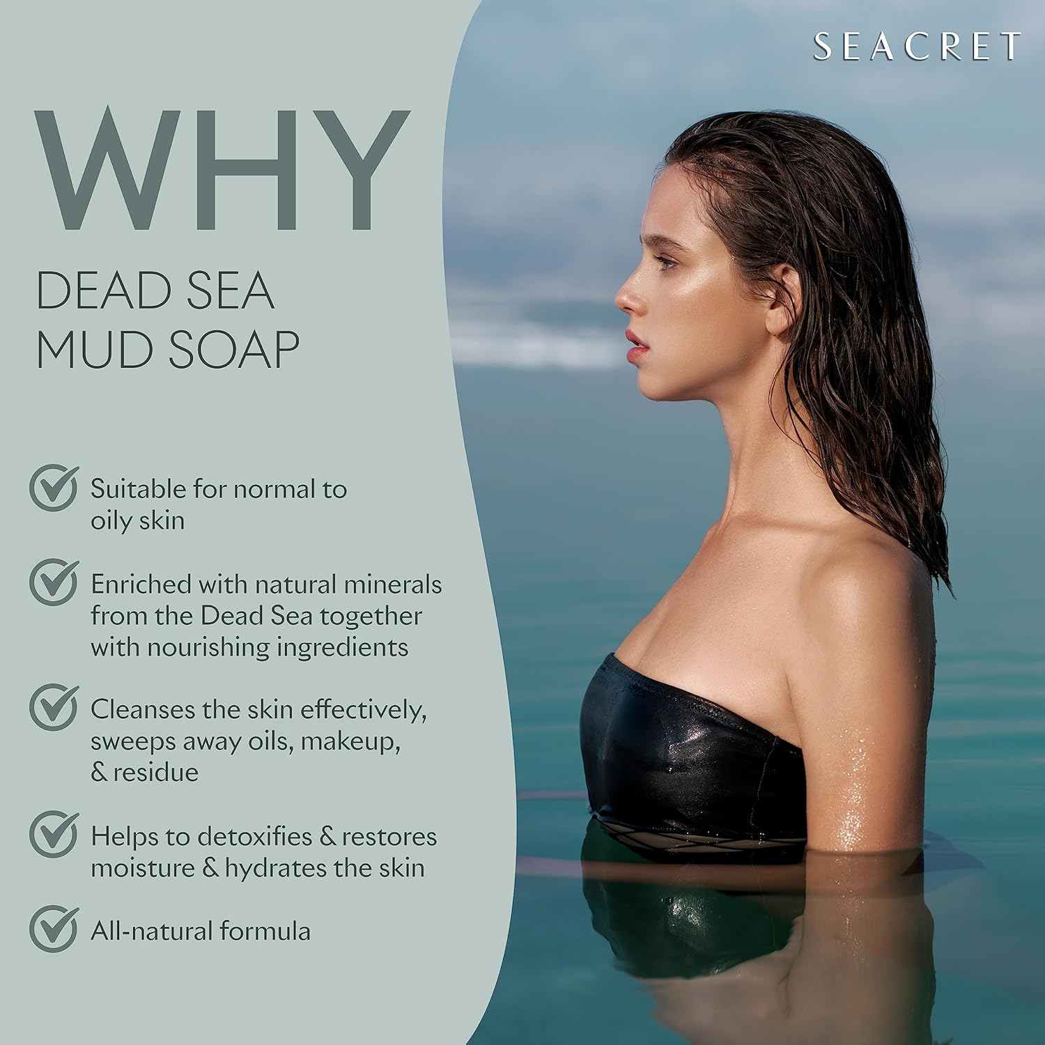 SEACRET the Dead Sea Mud Natural Soap Bar, Deep Cleansing Mineral-Rich Face and Body Wash Bar with Gentle Exfoliation, Vegan, Fragrance-Free & Cruelty-Free, Suitable for Normal to Oily Skin, 4.4 Oz image number 3