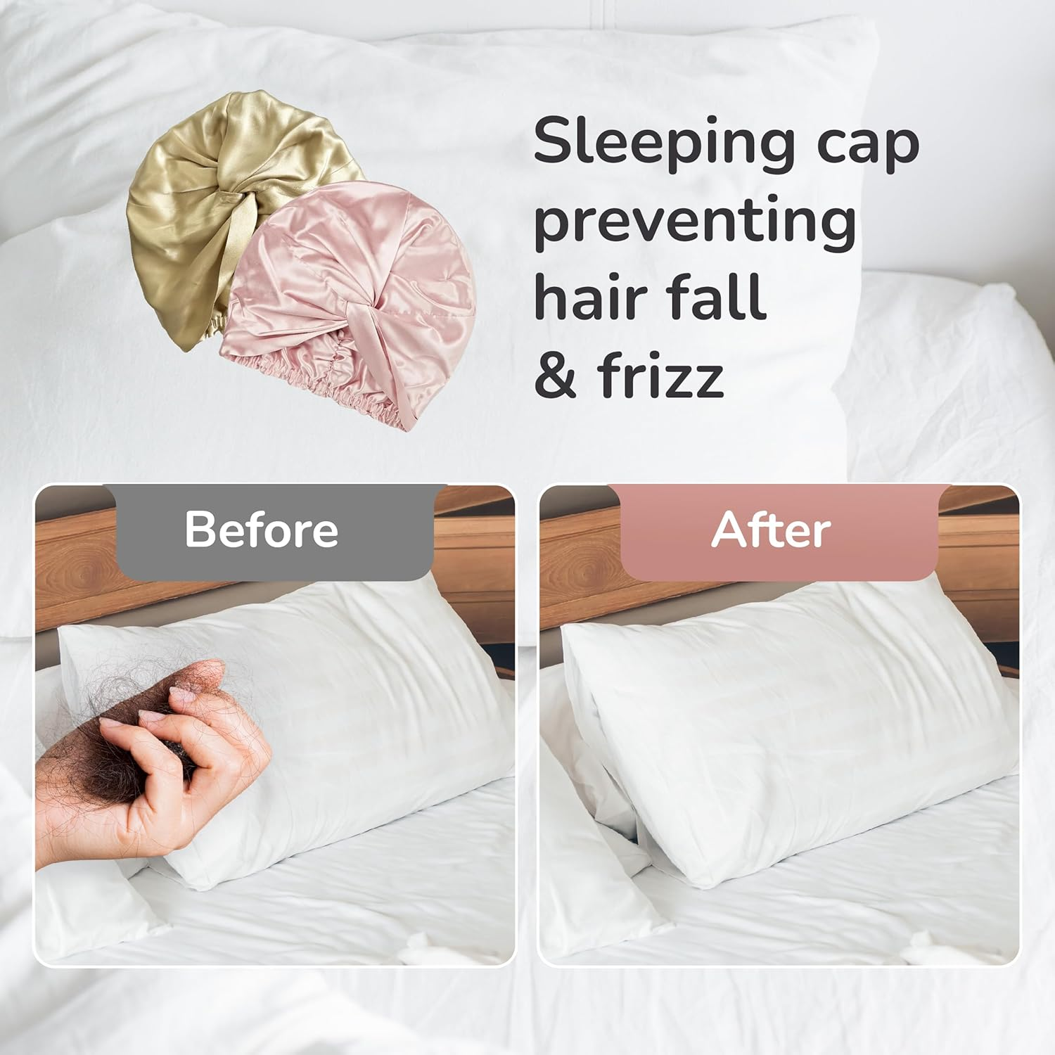 100% Mulberry Silk Hair Bonnet for Sleeping Women Double Layer with Elastic Band16 Momme 6A Grade Pink and Champagne Colours with Scrunchie and Gift Box (Pink)