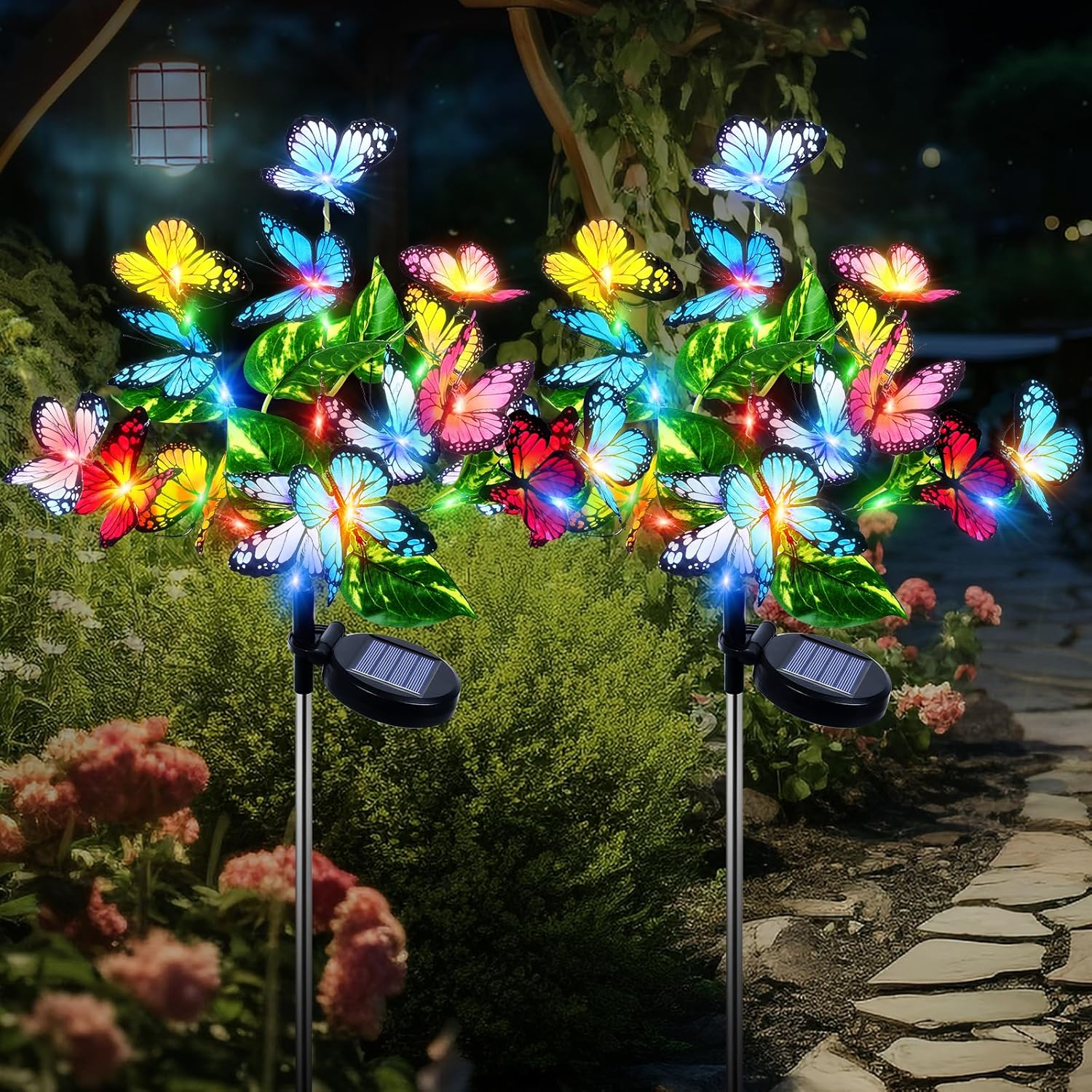 Ninonly Solar Garden Lights Outdoor 2 Pack, Solar Butterfly Lights with 2 Lighting Modes, Waterproof Solar Powered Butterfly Lights Landscape Lighting for Yard Garden Pathway Decoration image number 2