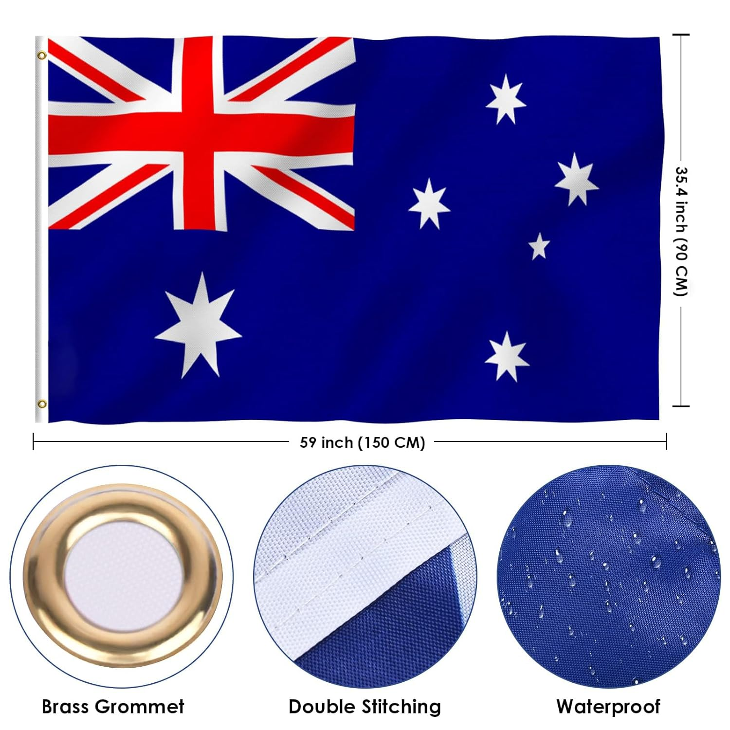 Kvadouly Australia Flag 3X5 FT for Outdoor &ndash; Double-Sided Australian Flags with Brass Eyelets for Garden, Street, Bar, Olympic Party Decorations, Indoor Outdoor Display image number 4