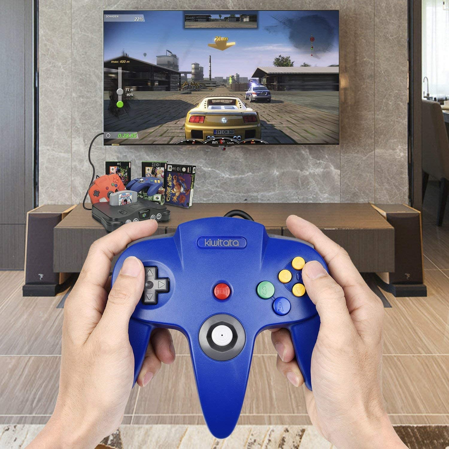 2Xclassic N64 Controller,Kiwitata Retro Wired Gamepad Controller Joystick for N64 Console Video Games System Red+Blue image number 4