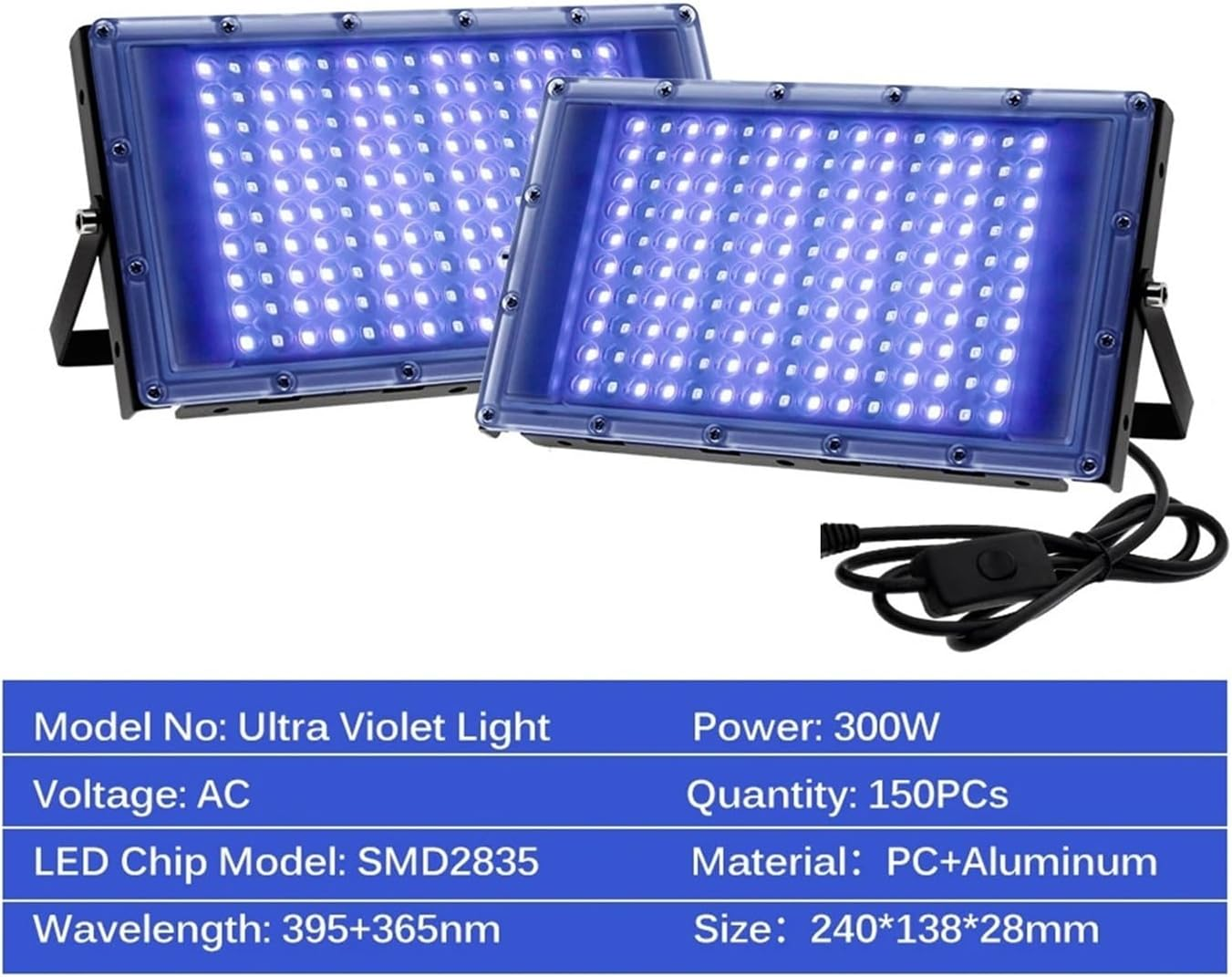 300W LED UV Curing Lamp 365Nm 395Nm Fluorescent Detection Shadowless Glue Light for DIY Enclosures(395Nm,300W) image number 1