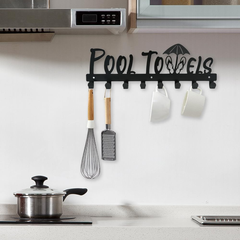 Towel Rack for Bathroom Wall Mounted, Pool 7 Hooks Towel Organizer Holder Outdoor, Towel Hanger Storage Towel, Clothes, Robe image number 4