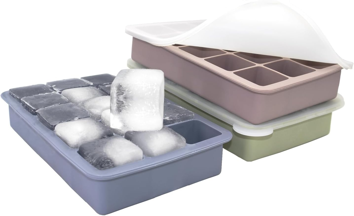 RGUHUA Ice Cube Trays 3 Pack &ndash; Silicone Ice Cube Molds with Lids, Stackable Square Ice Trays for Whiskey, Cocktails, Frozen Treats, Easy Release & Reusable(15 Grids)