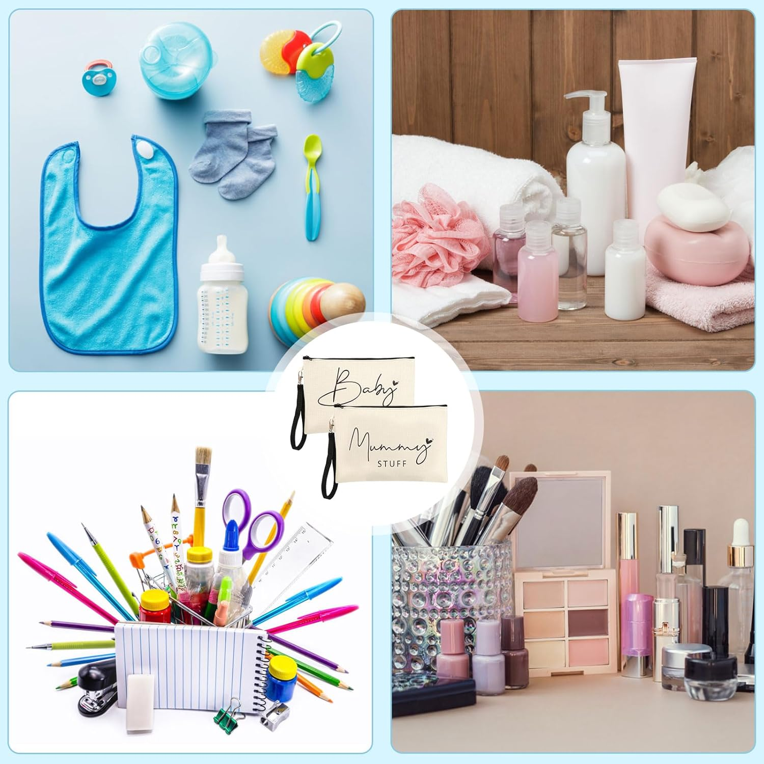 2 Pcs Mum to Be Gifts, New Mum Gifts, Baby Shower Gifts for Mum, White Cosmetic Bags Canvas Pouch Bags with Zipper for Pregnant Women New Mom Gifts