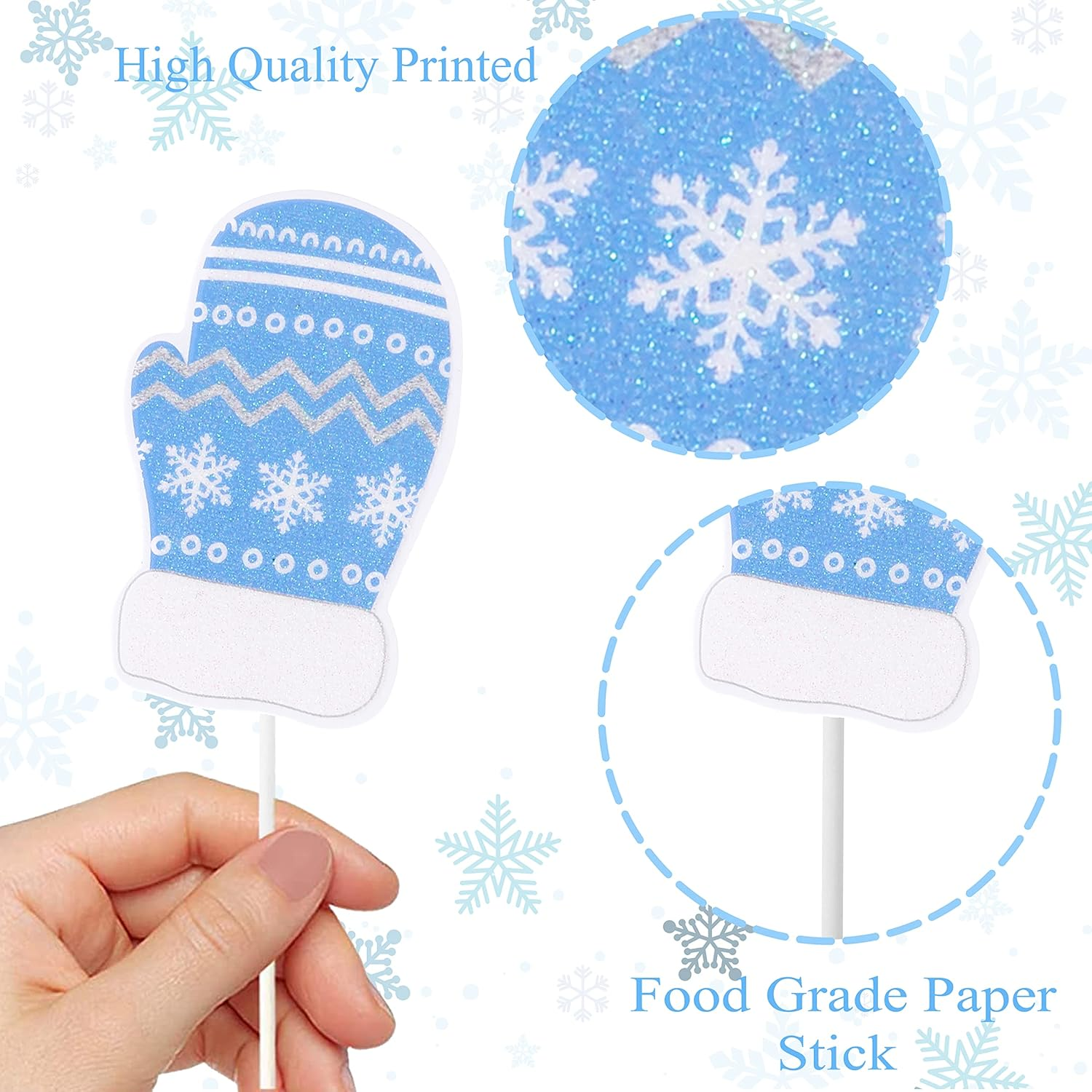 36Pcs Winter Party Decorations Snowflake Cupcake Toppers Snow Snowman Cupcake Topper Picks for Frozen Winter Theme Party Winter Birthday Party Christmas Baby Shower Supplies image number 6