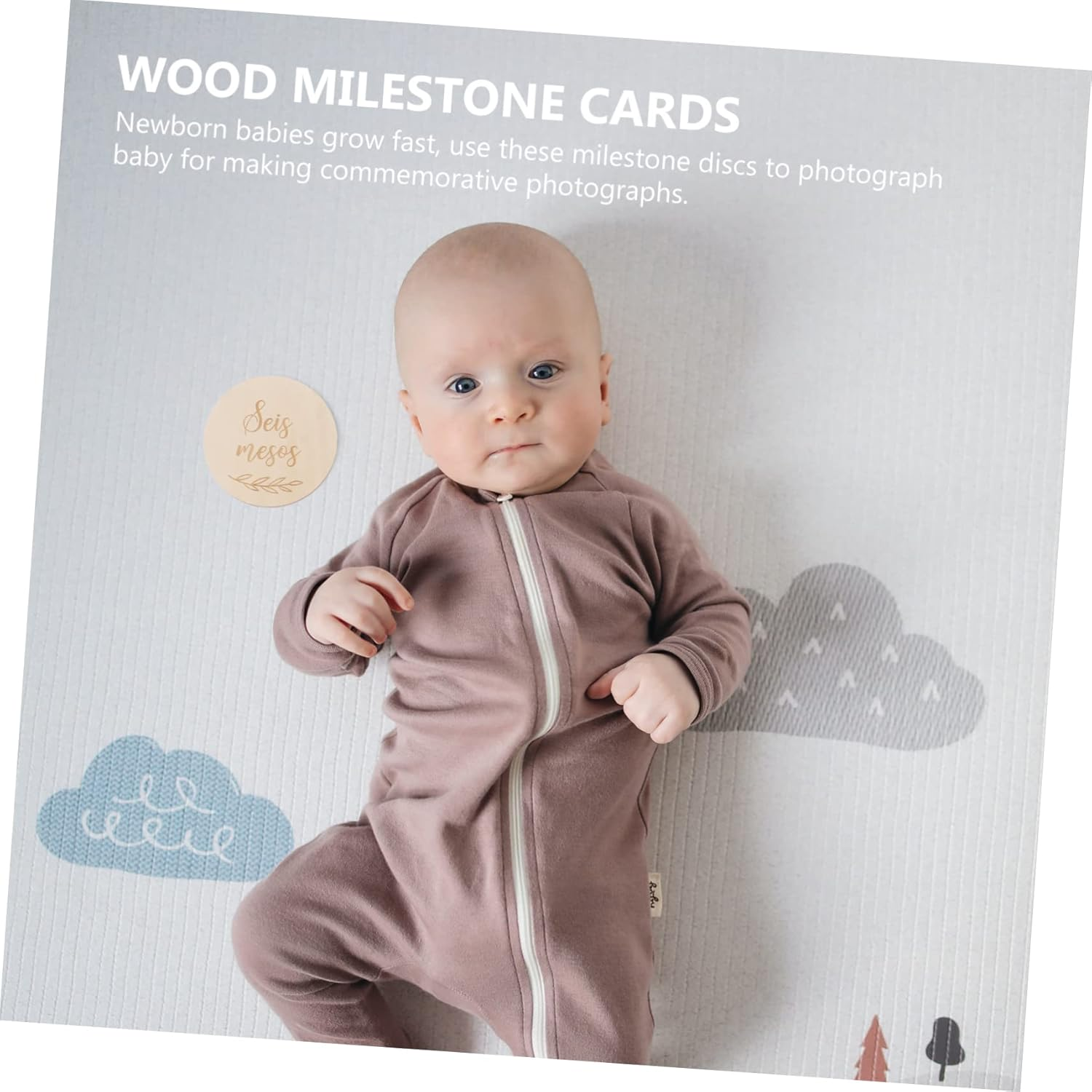 Yardwe 28 Pcs Wooden Monthly Milestone Cards Photography Props Newborn Photo Announcement Shower Gift Souvenir with Wood Grain