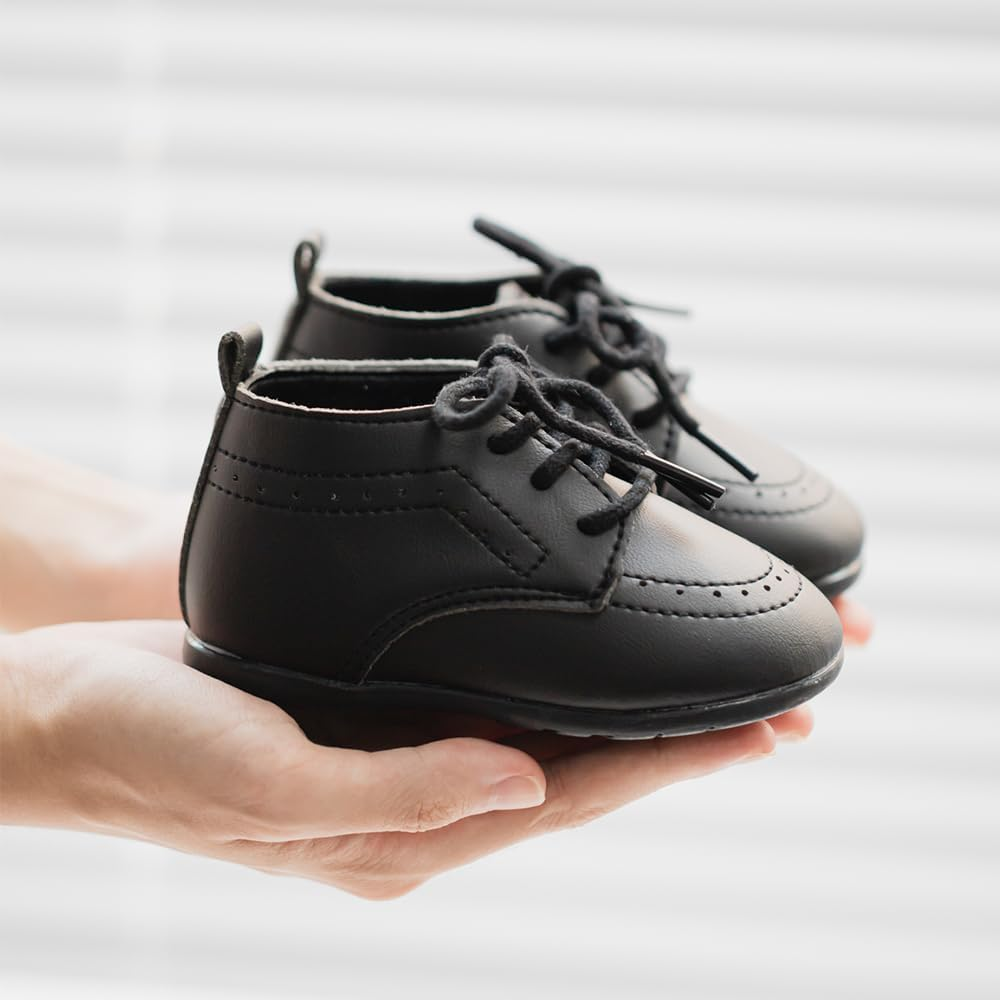 Meckior Infant Baby Boys Girls Classic PU Leather Wedding Loafers Brogue Toddler Oxford Dress Shoes First Steps Walking Flat Lazy Crib Shoe image number 2