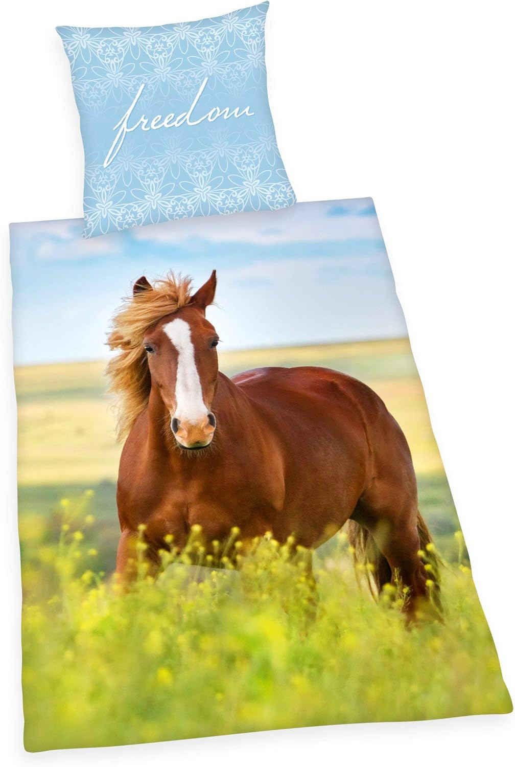 Herding Young Collection Bedding Set, Reversible Motif Horses, Duvet Cover 135 X 200 Cm, Pillow Case 80 X 80 Cm, Cotton/Renforc&eacute; image number 1