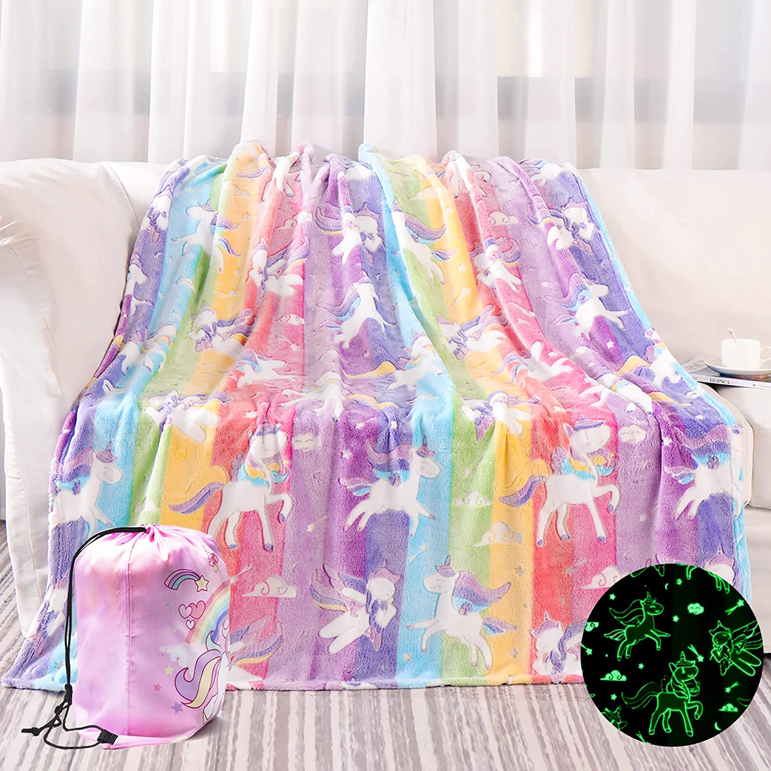 Glow in the Dark Unicorn Blanket - Soft, 50"X60" - Ages 3-10, Perfect for Girls' Gifts & Birthday, Halloween image number 5