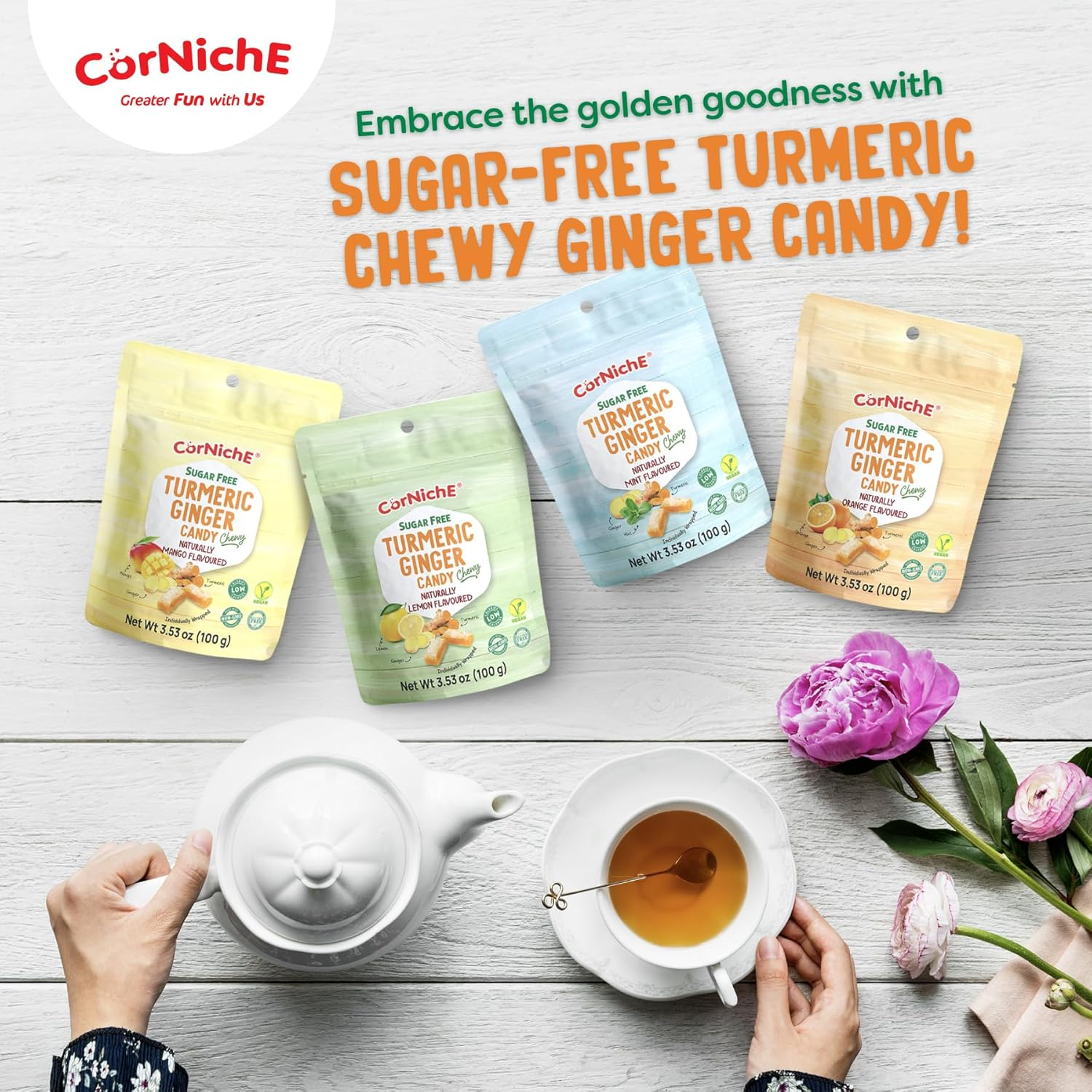 Corniche Sugar Free Ginger Turmeric Candy Orange G/F 100G image number 5