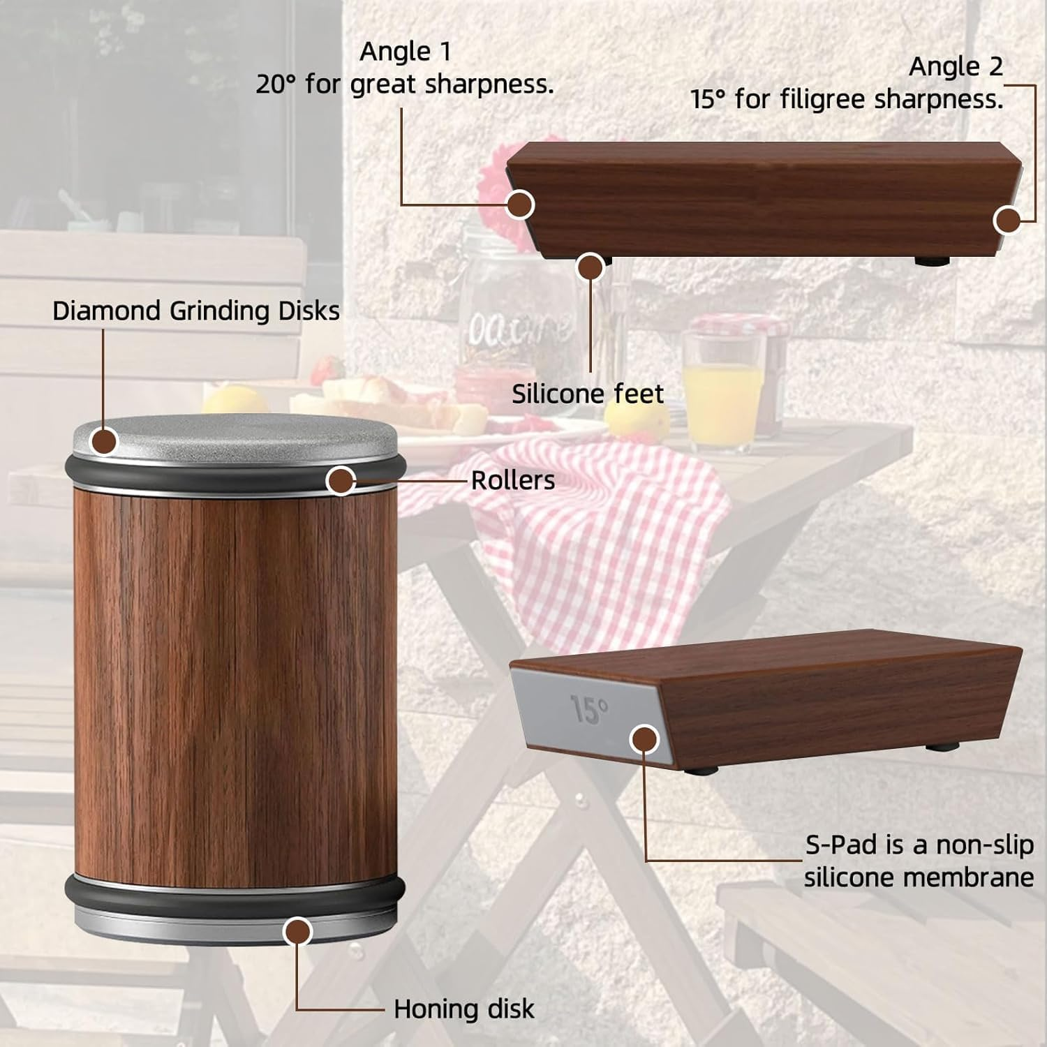 Tumbler Rolling Knife Sharpener, 15-20 Degree Sharpening, Alloy Steel, Brown image number 1