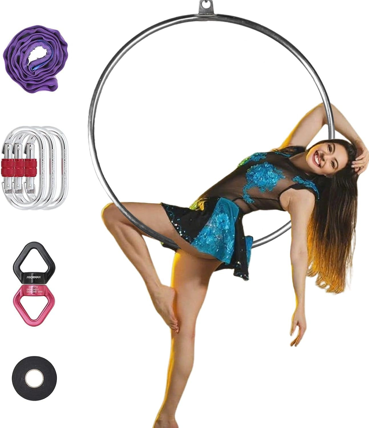 PRIORMAN Lyra Hoop Aerial Hoop Set with Rigging Hardware Single Stainless Steel Hoop Circus Hoop Great for Dancing Studio, Aerial Fitness