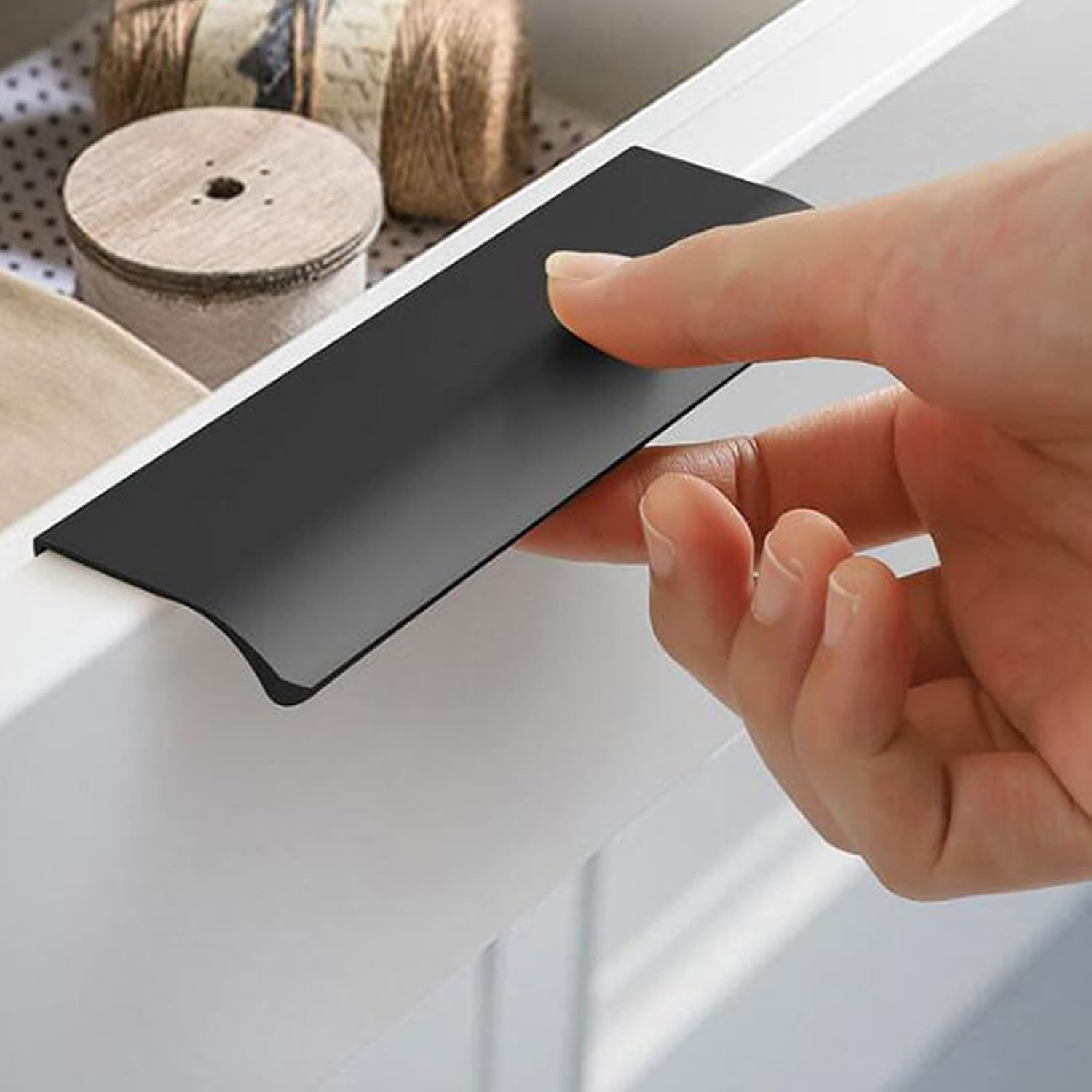 10Pcs Black Cabinet Handles Mount Finger Edge Pulls Hidden Drawers Wardrobe Handles, 5.9" Length, 5" Hole Centre Concealed Handle image number 5