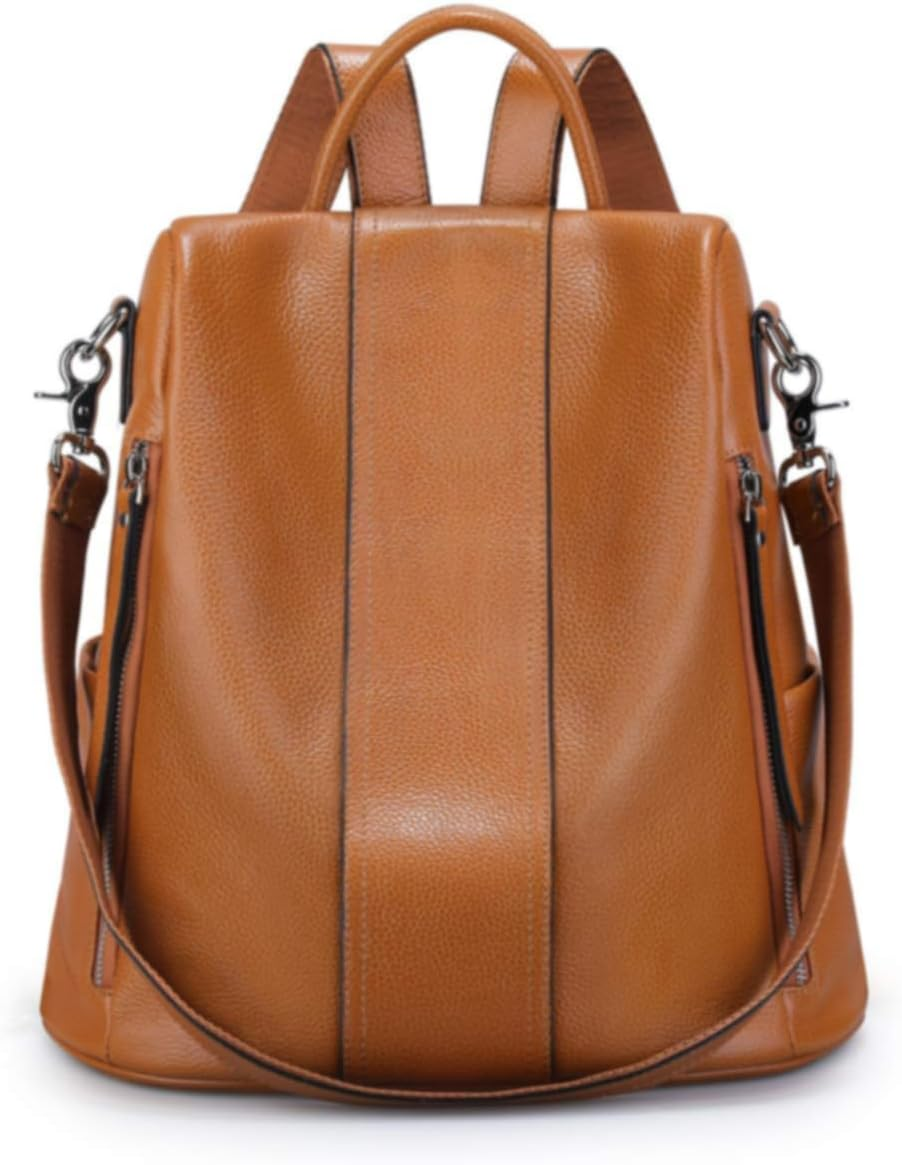 S-ZONE Leather Backpack Purses for Women Antitheft Rucksack Shoulder Bag Medium - 2- Brown image number 2