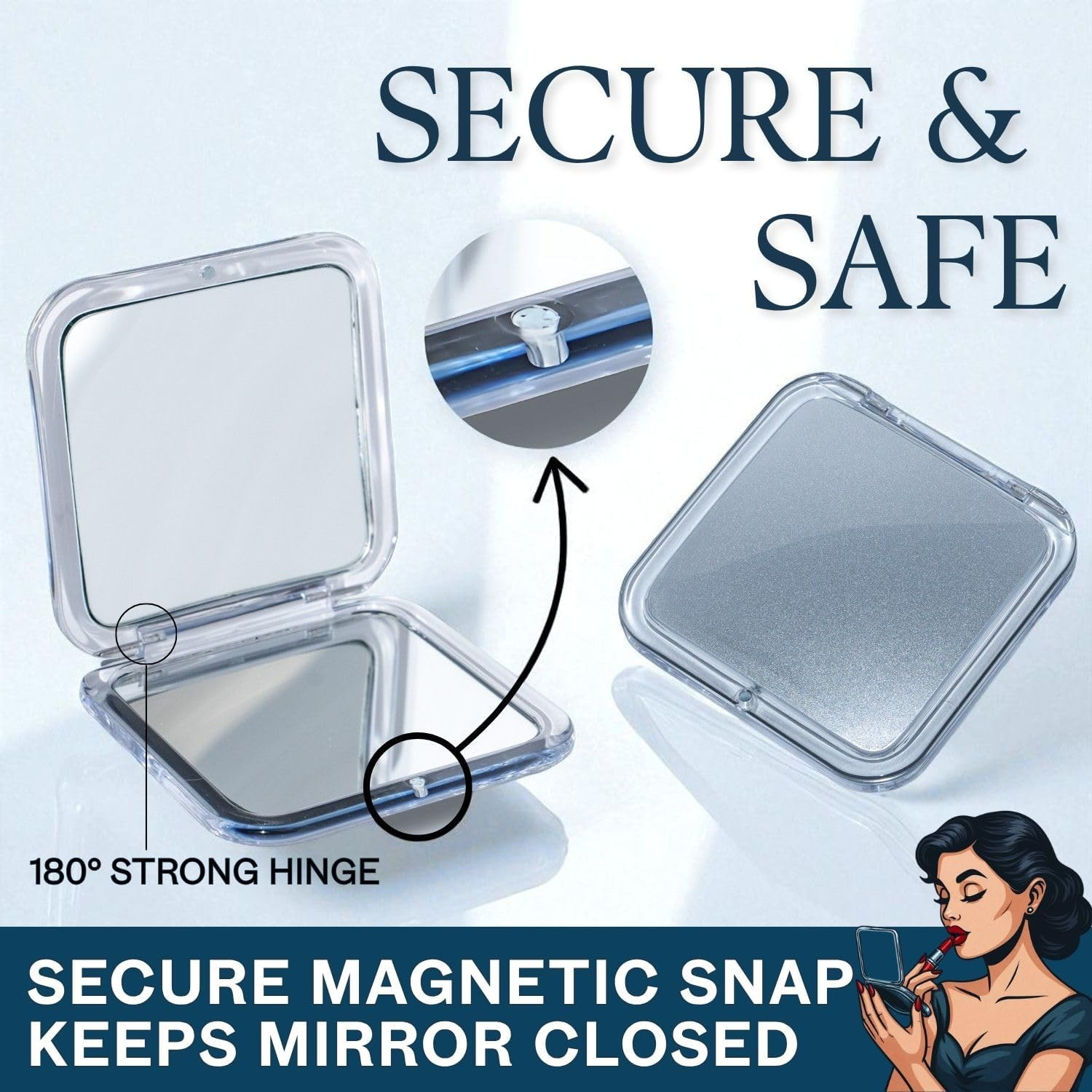 Folding Travel Mirror with 15X Magnification - Small Mirror for Travel Makeup - 3.3" Mini Square Folding Cosmetic Mirror (Silver)