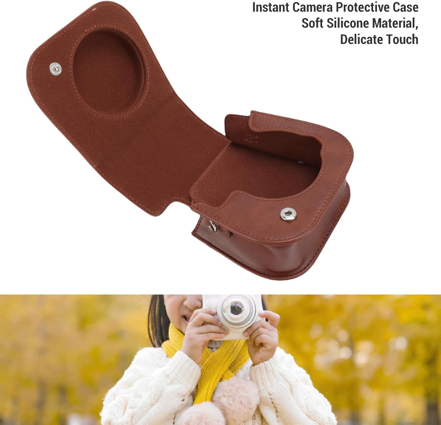 Jectse Protective Case for Mini12 Mini11 Instant Camera, PU Leather Bag Cover with Removable Adjustable Strap, L X W X H: 15 * 13 * 7Cm (Brown) - Blue image number 3