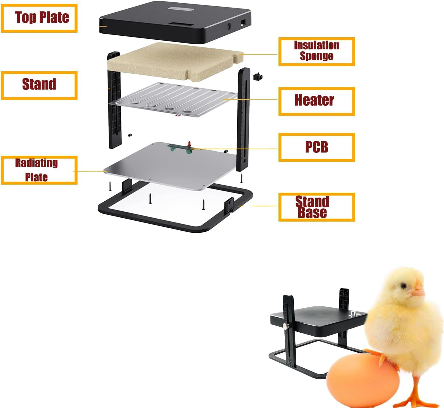 Chicken Cutlet Heater, Adjustable Height and Angle Chicken Cutlet Heating Plate, 10 "X 10" Angle Adjustable Chicken Heater, Suitable for Chicken Warming Pads for Ducklings, Quails, and Birds image number 5